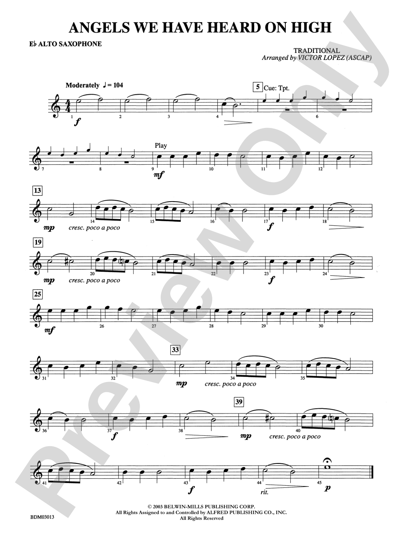 Angels We Have Heard on High: E-flat Alto Saxophone