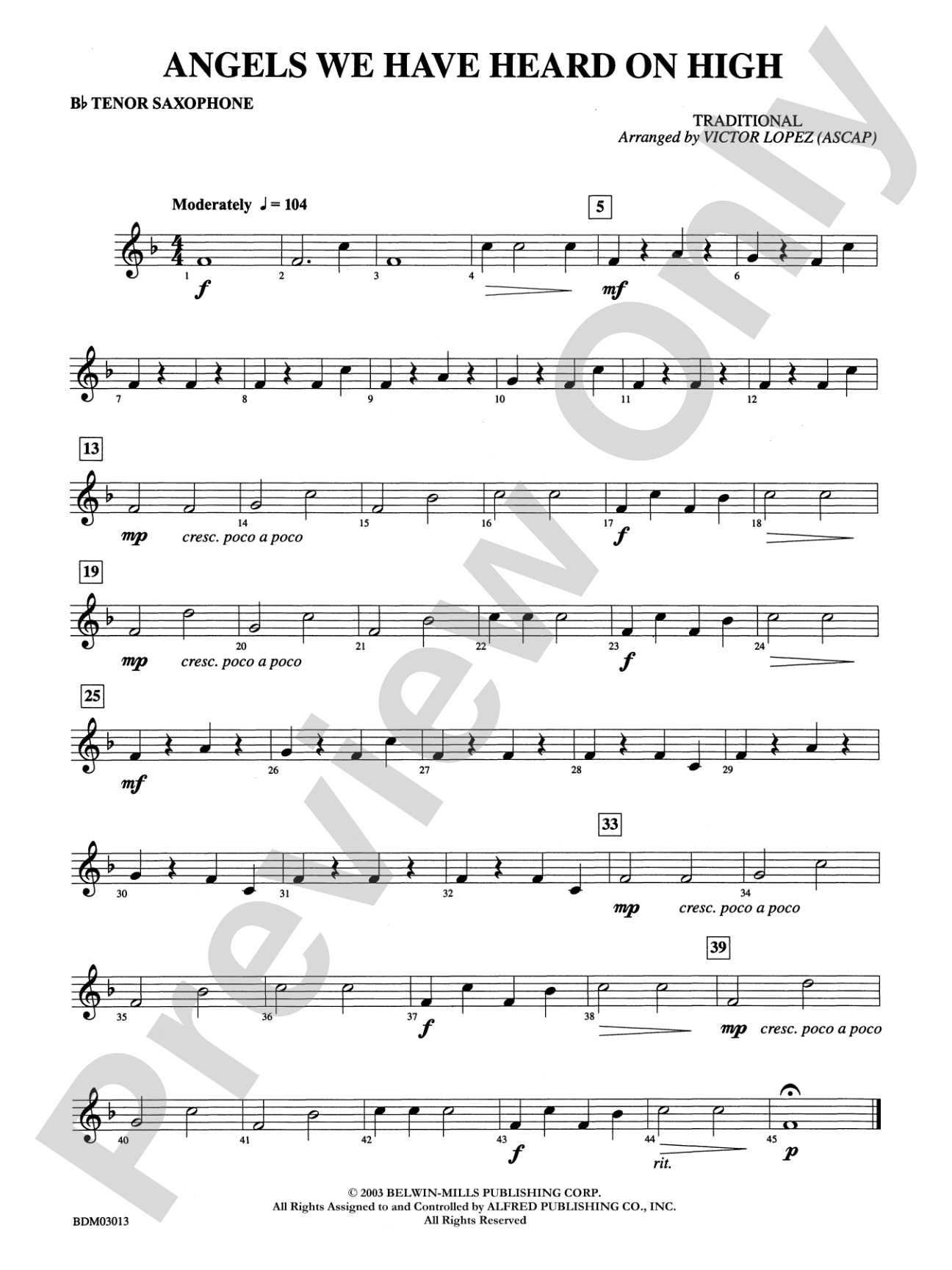 Angels We Have Heard on High: B-flat Tenor Saxophone