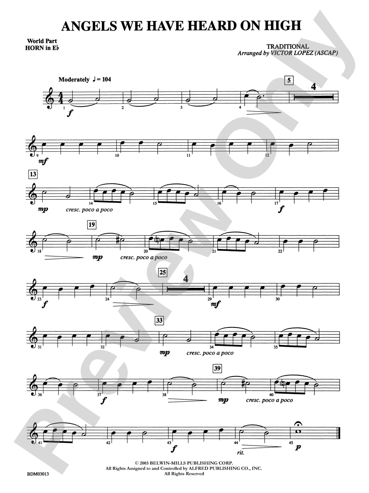 Angels We Have Heard on High: (wp) 1st Horn in E-flat