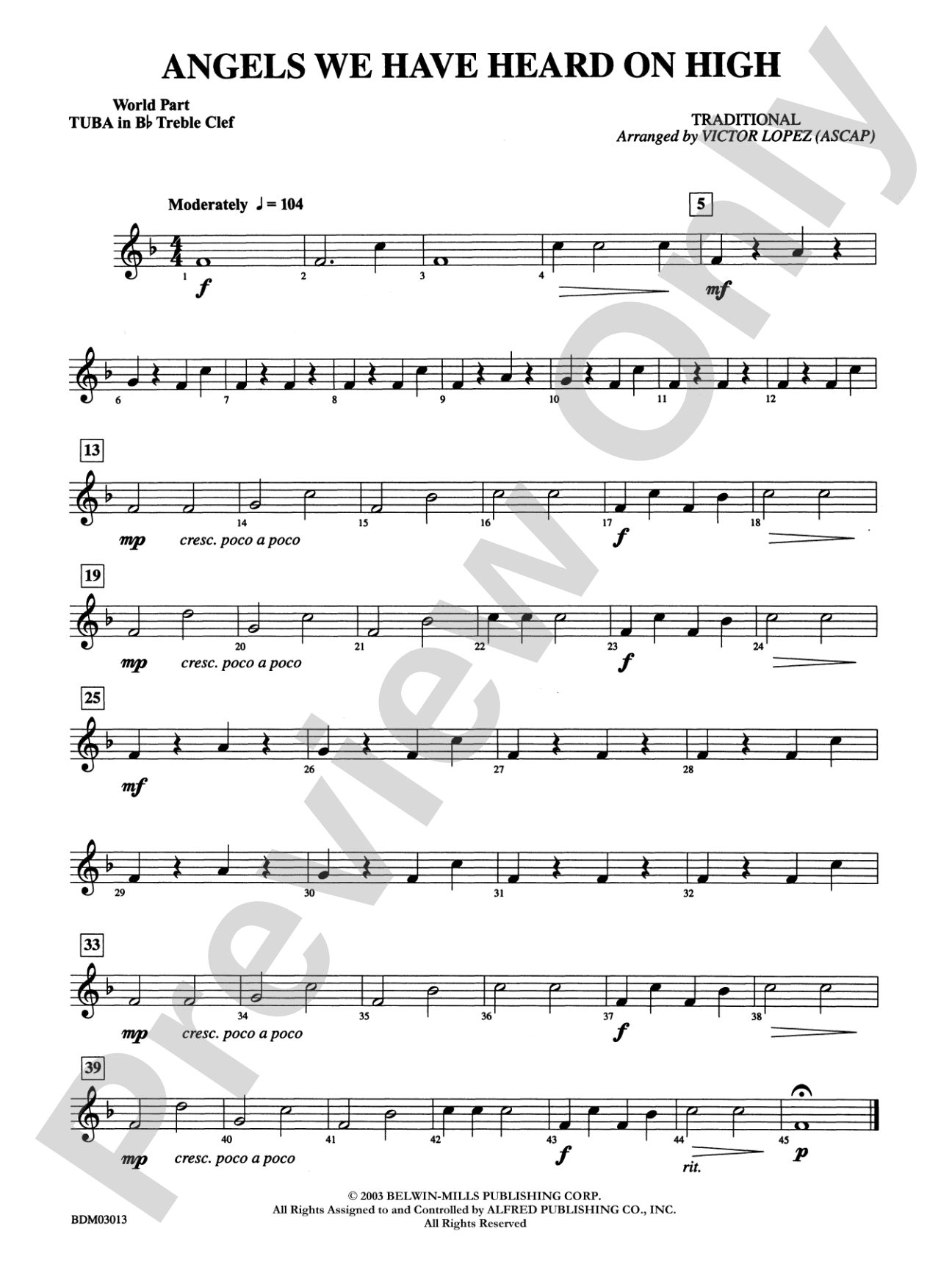 Angels We Have Heard on High: (wp) B-flat Tuba T.C.