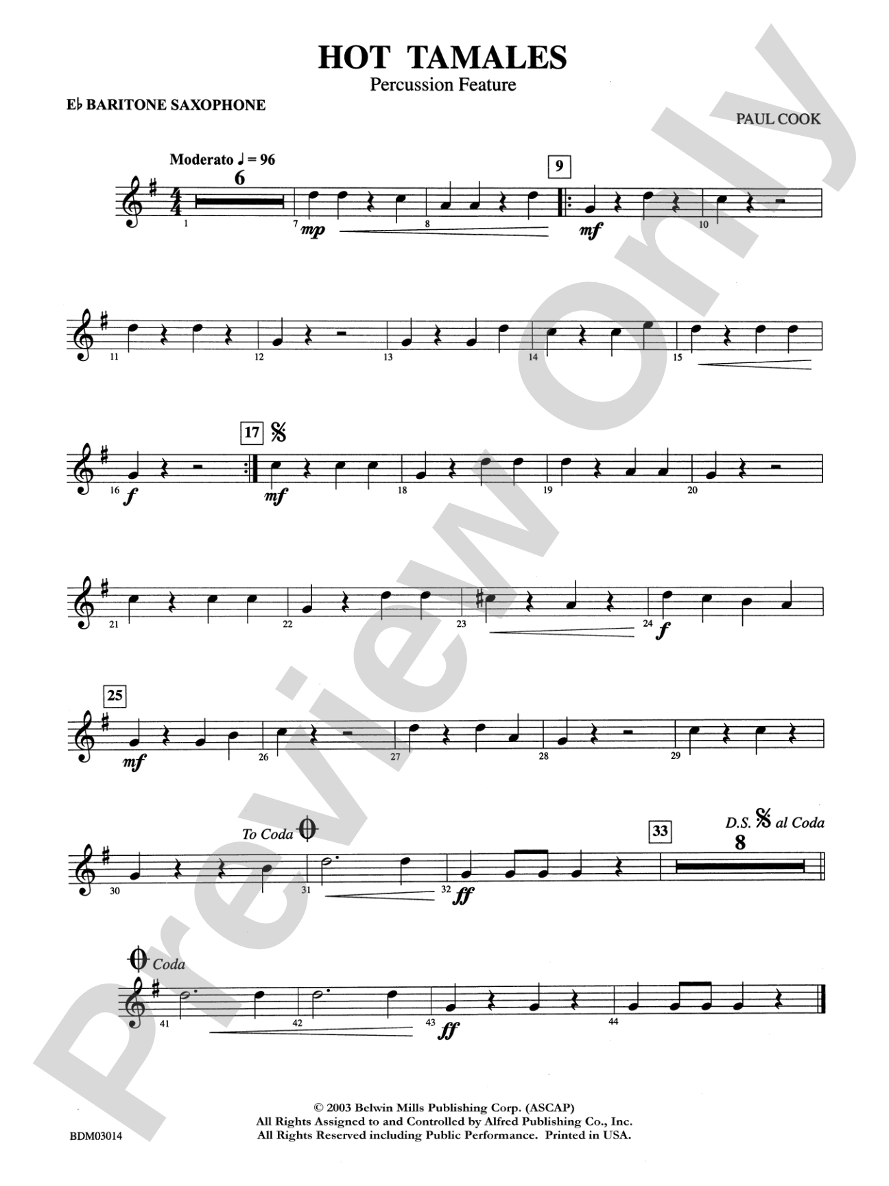 Hot Tamales (Percussion Feature): E-flat Baritone Saxophone