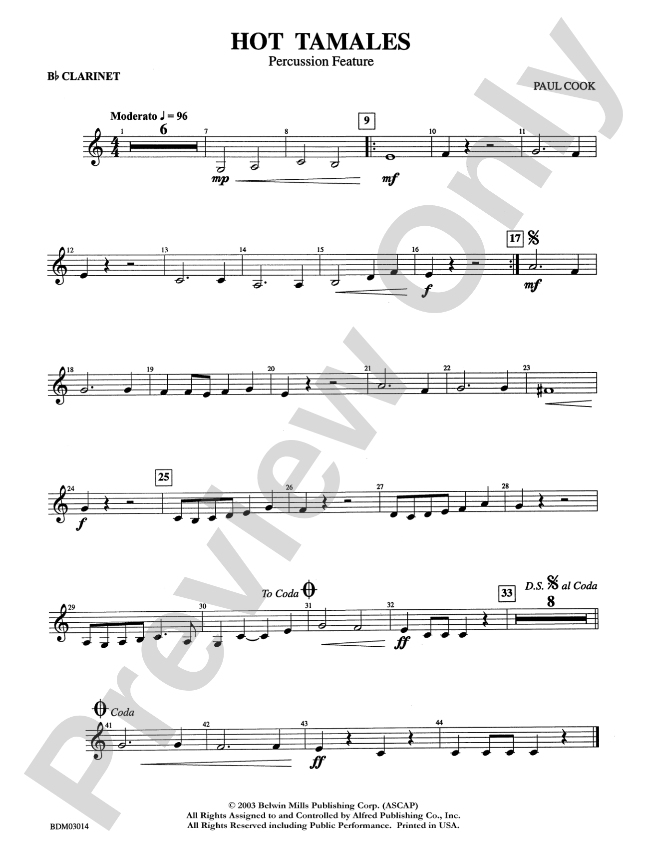 Hot Tamales (Percussion Feature): 1st B-flat Clarinet
