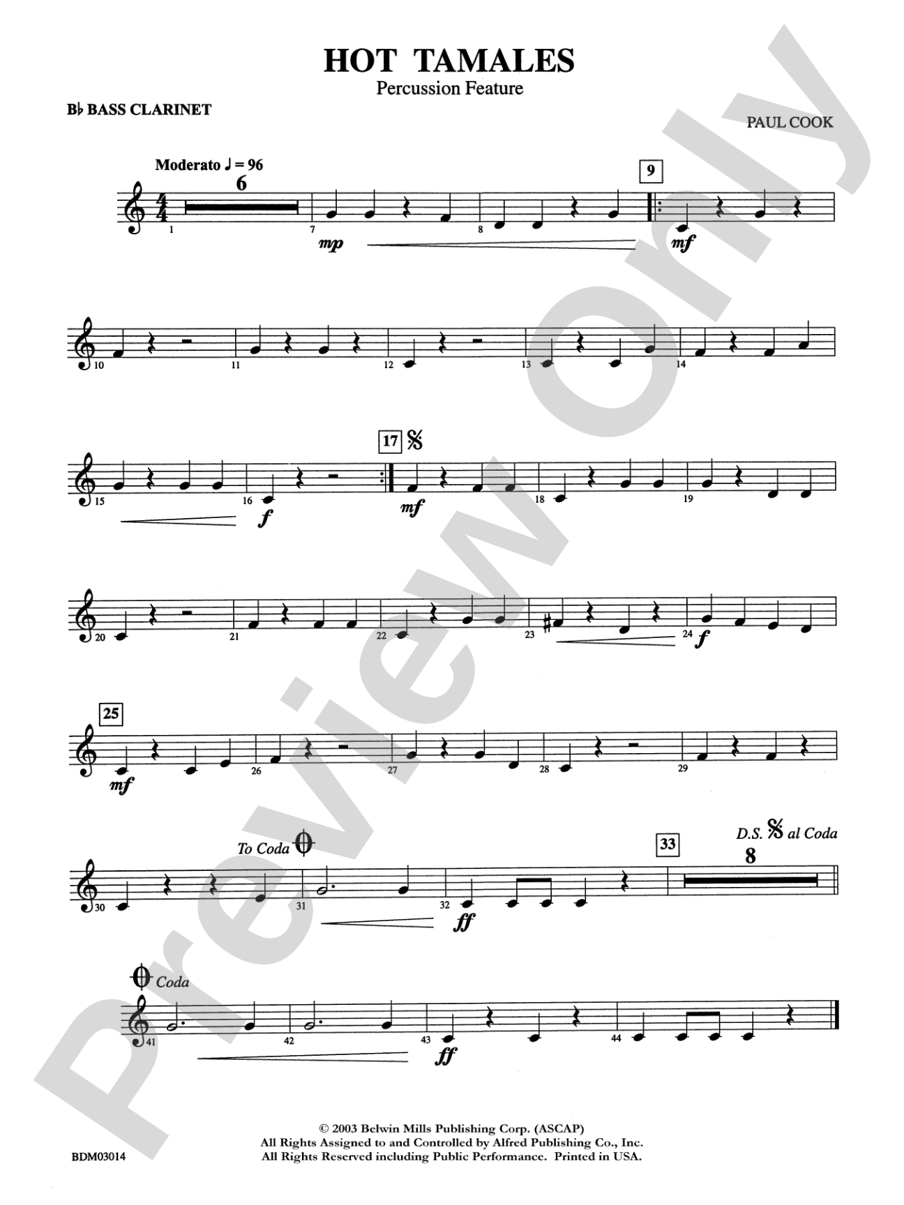 Hot Tamales (Percussion Feature): B-flat Bass Clarinet
