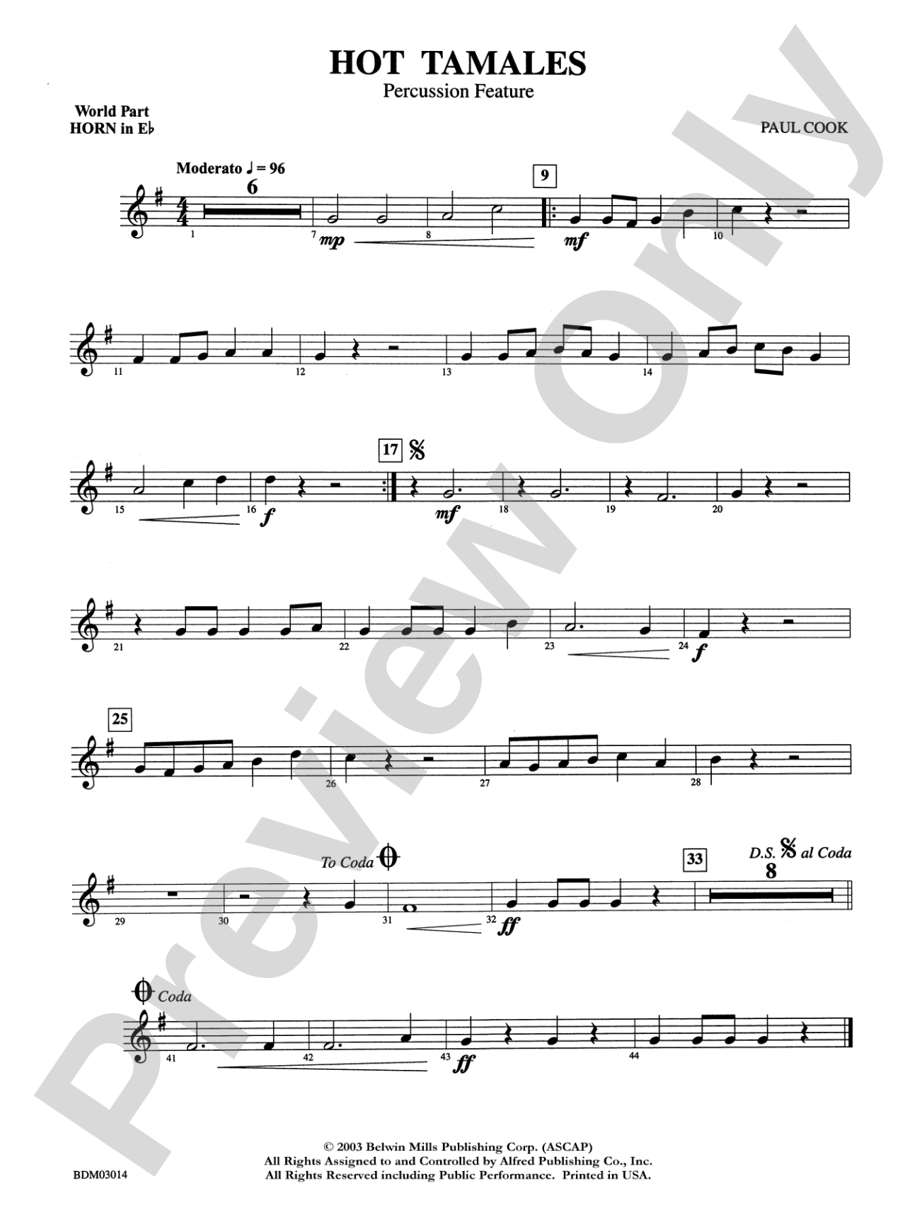 Hot Tamales (Percussion Feature): WP 1st Horn in E-flat
