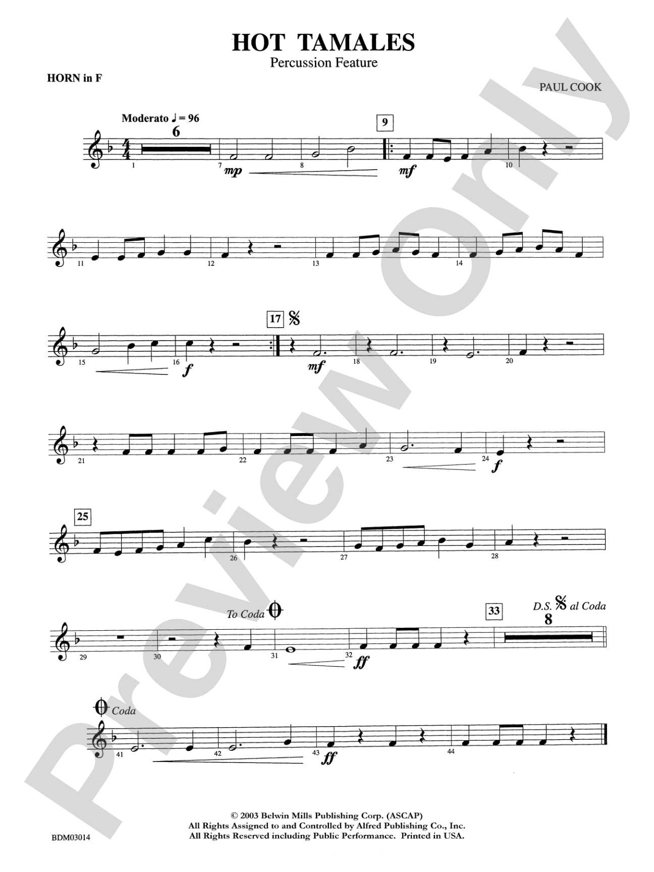 Hot Tamales (Percussion Feature): 1st F Horn