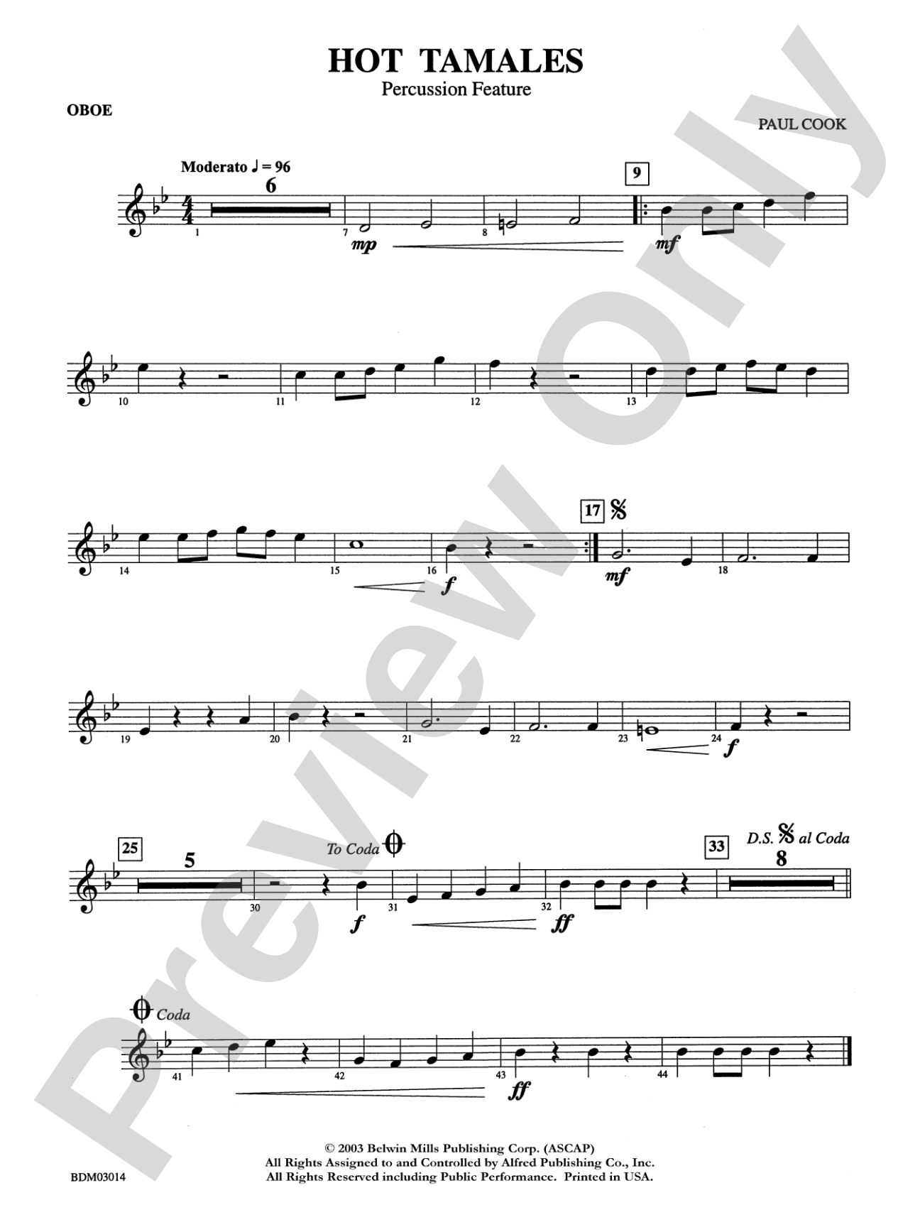 Hot Tamales (Percussion Feature): Oboe