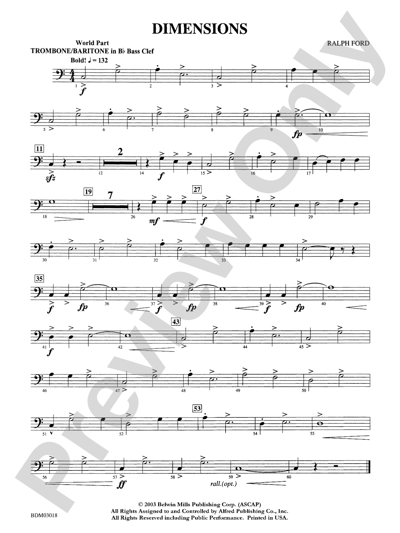 Dimensions: WP 1st B-flat Trombone B.C.