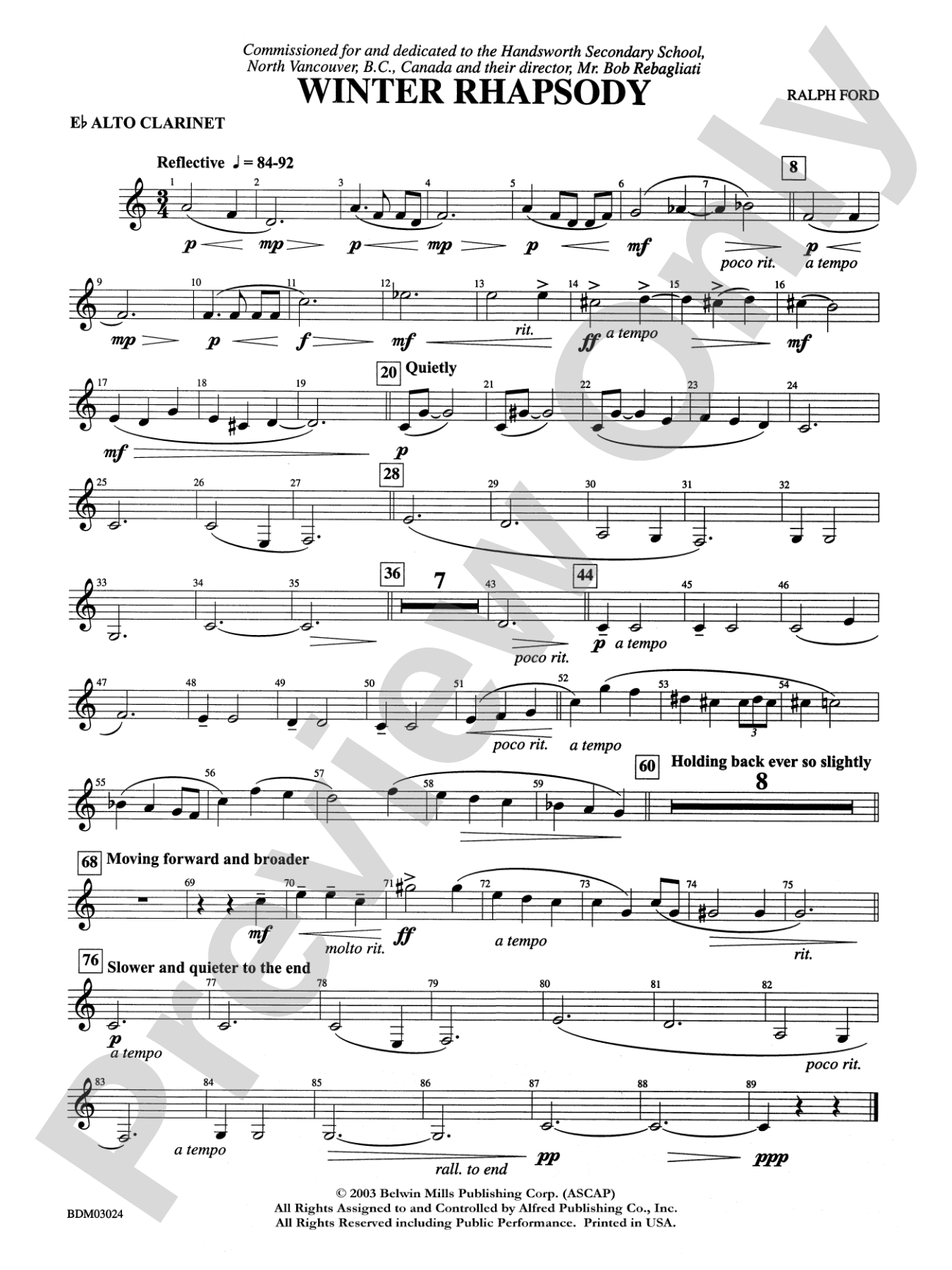 Winter Rhapsody: E-flat Alto Clarinet