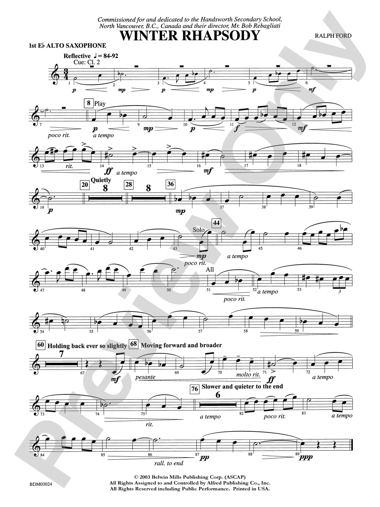 Winter Rhapsody: E-flat Alto Saxophone