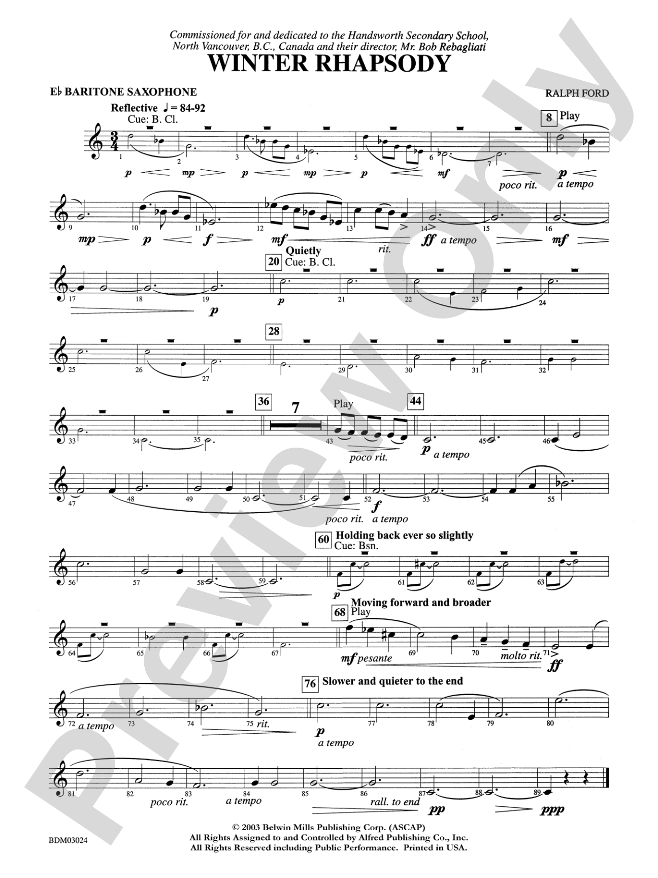 Winter Rhapsody: E-flat Baritone Saxophone