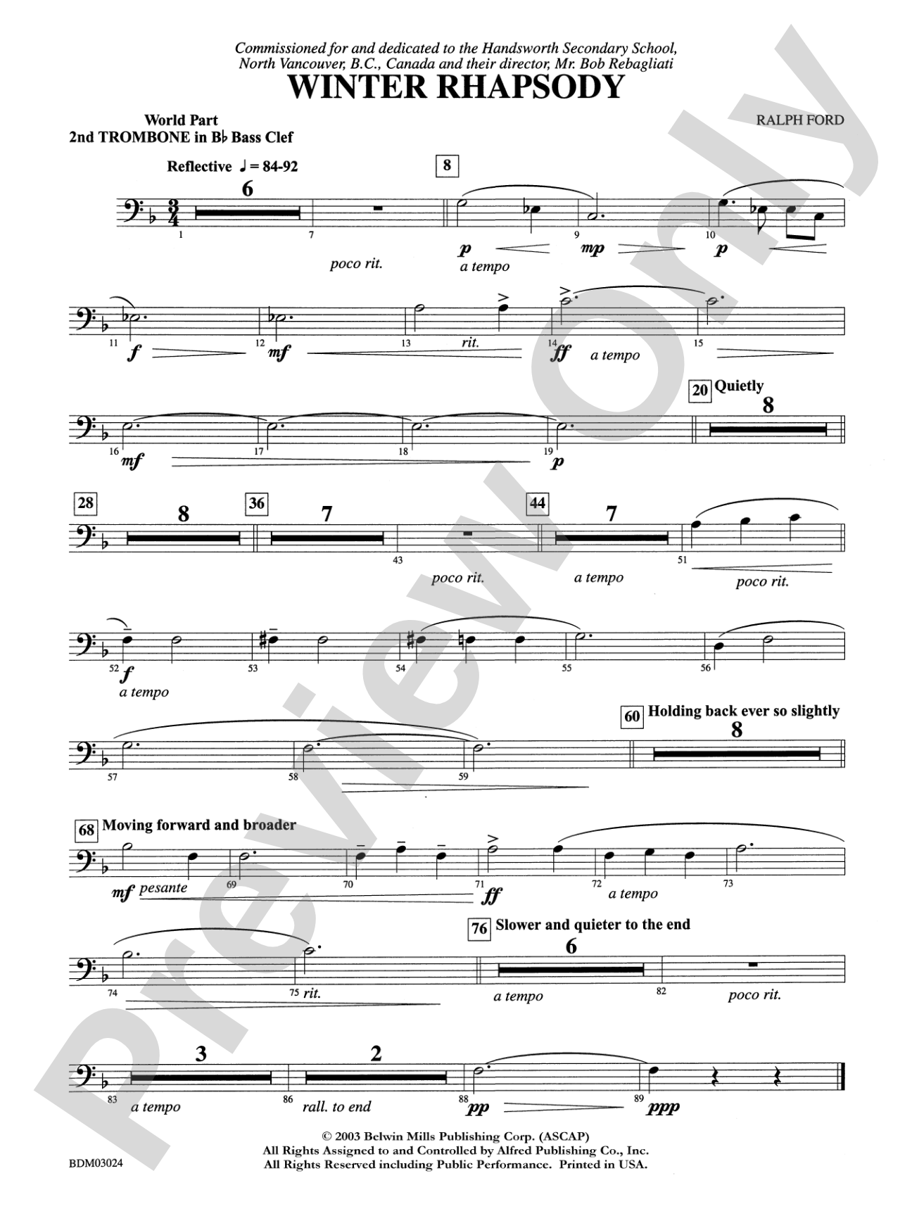 Winter Rhapsody: WP 2nd B-flat Trombone B.C.