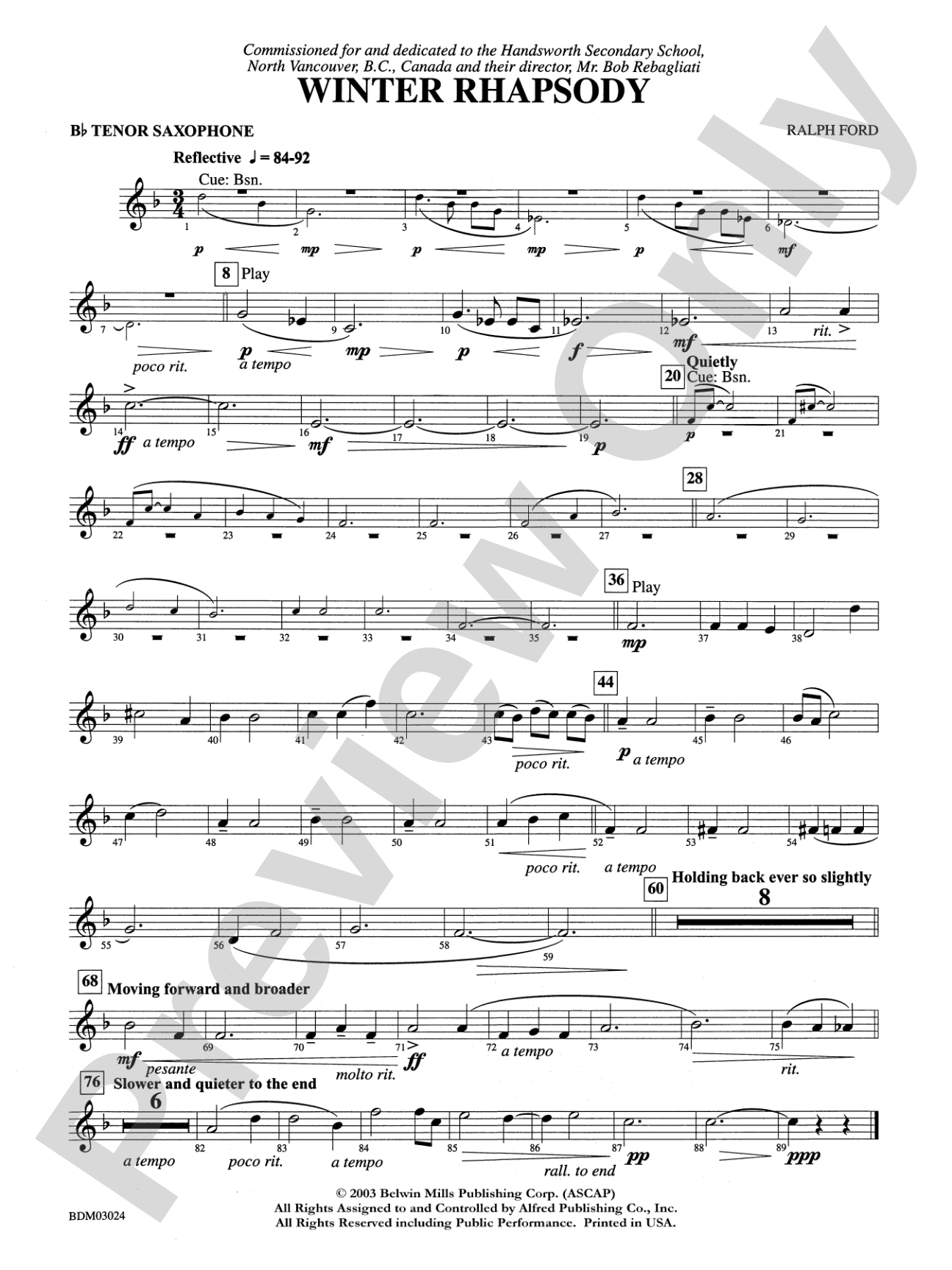 Winter Rhapsody: B-flat Tenor Saxophone