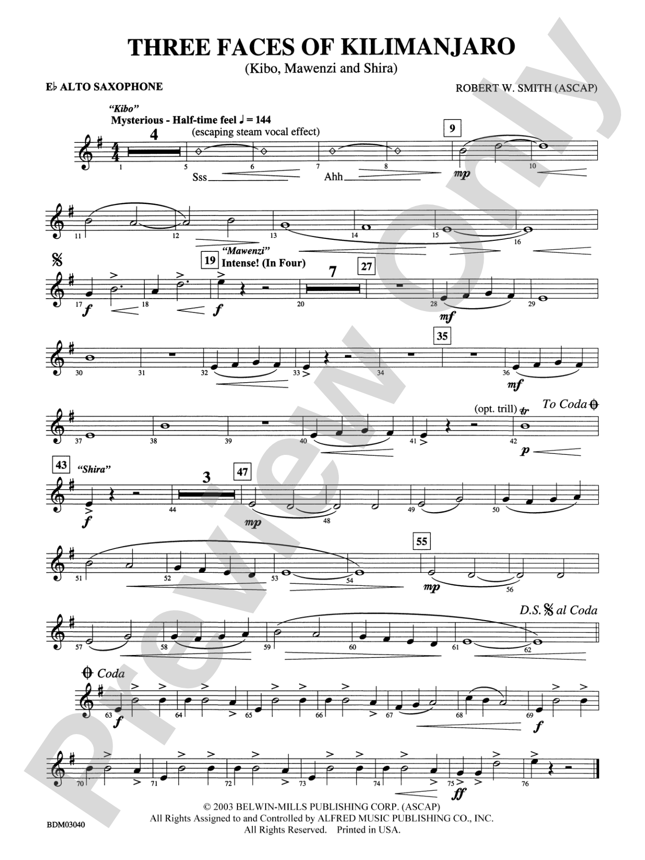 Three Faces of Kilimanjaro (Kibo, Mawenzi, and Shira): E-flat Alto Saxophone