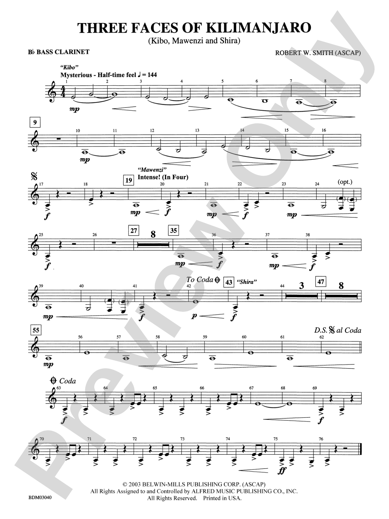 Three Faces of Kilimanjaro (Kibo, Mawenzi, and Shira): B-flat Bass Clarinet
