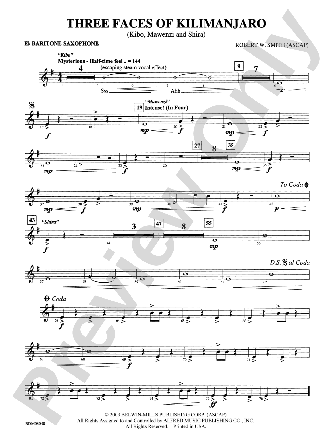 Three Faces of Kilimanjaro (Kibo, Mawenzi, and Shira): E-flat Baritone Saxophone