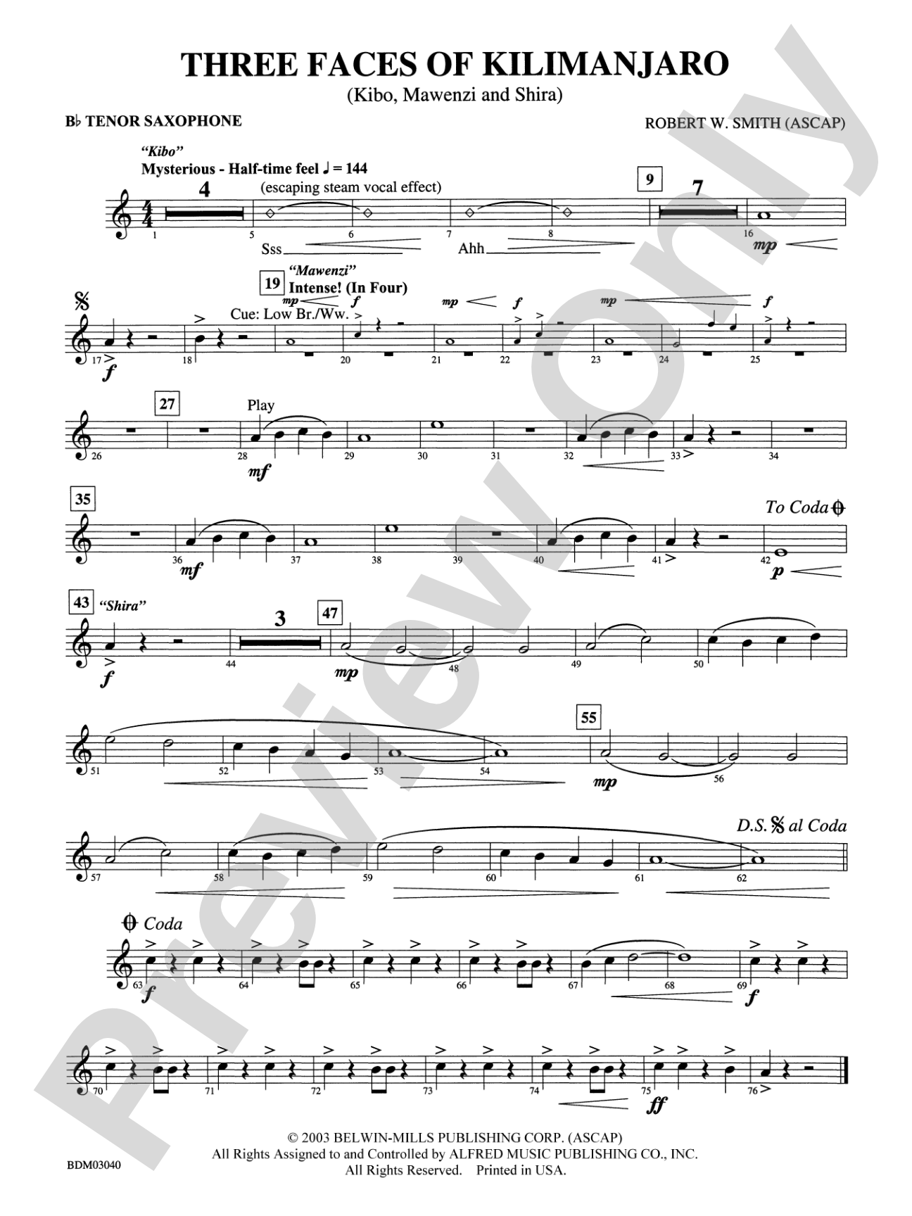 Three Faces of Kilimanjaro (Kibo, Mawenzi, and Shira): B-flat Tenor Saxophone