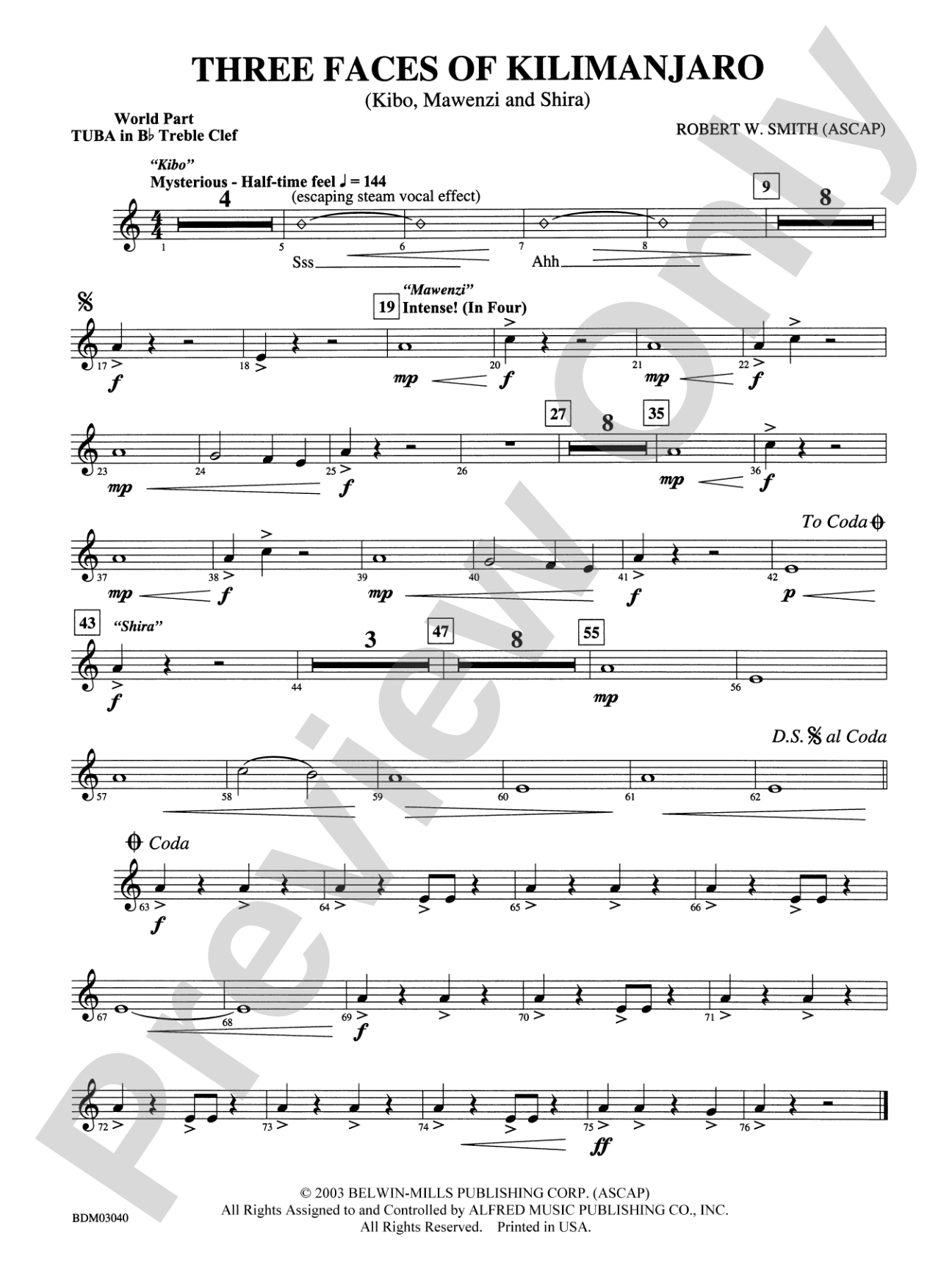 Three Faces of Kilimanjaro (Kibo, Mawenzi, and Shira): (wp) B-flat Tuba T.C.