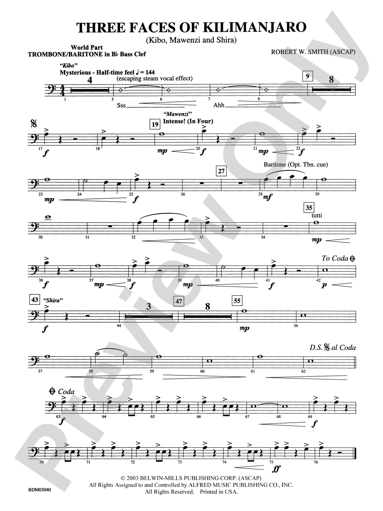 Three Faces of Kilimanjaro (Kibo, Mawenzi, and Shira): (wp) 1st B-flat Trombone B.C.