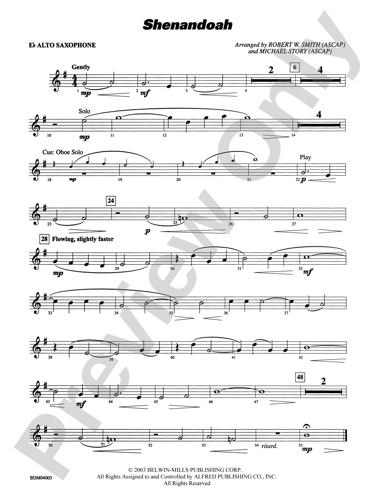Shenandoah: E-flat Alto Saxophone