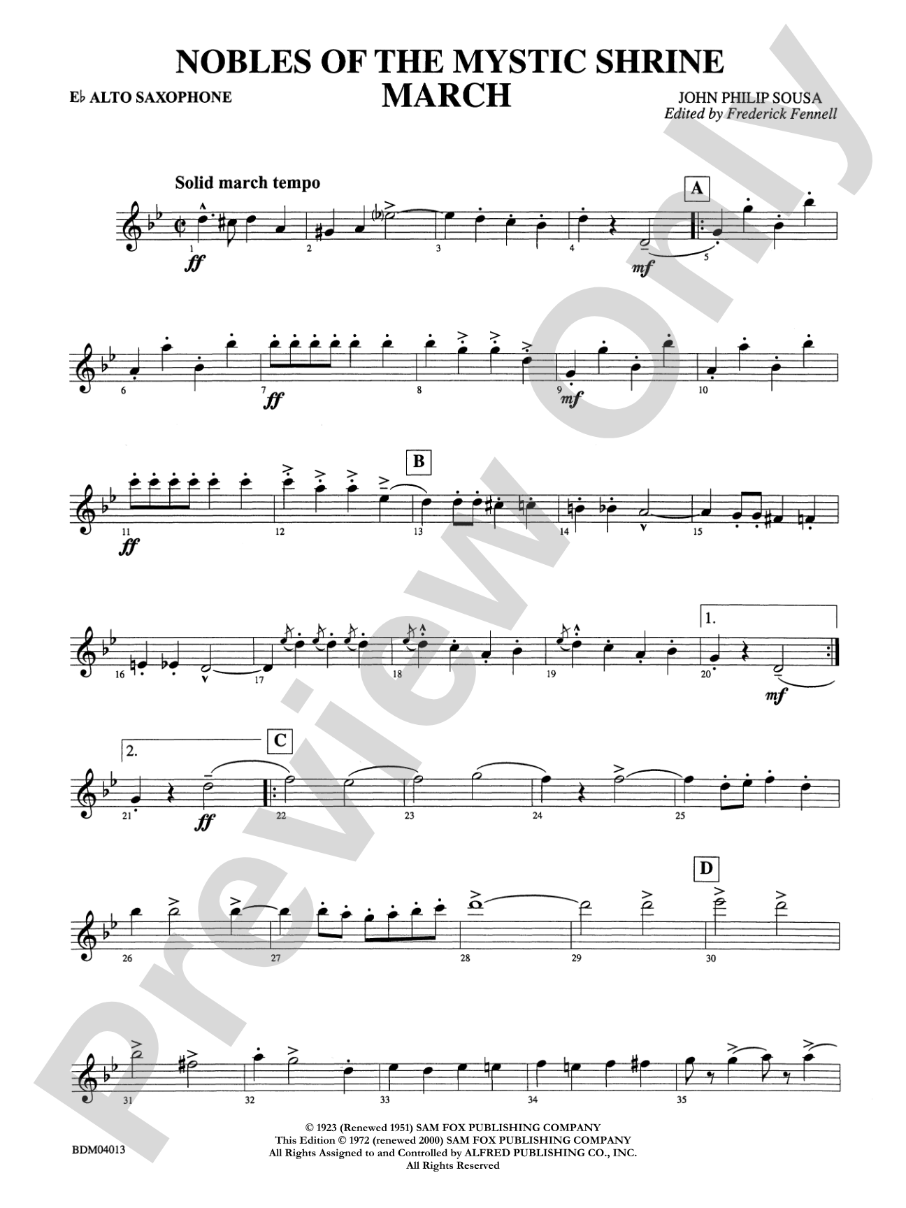 Nobles of the Mystic Shrine (March): E-flat Alto Saxophone