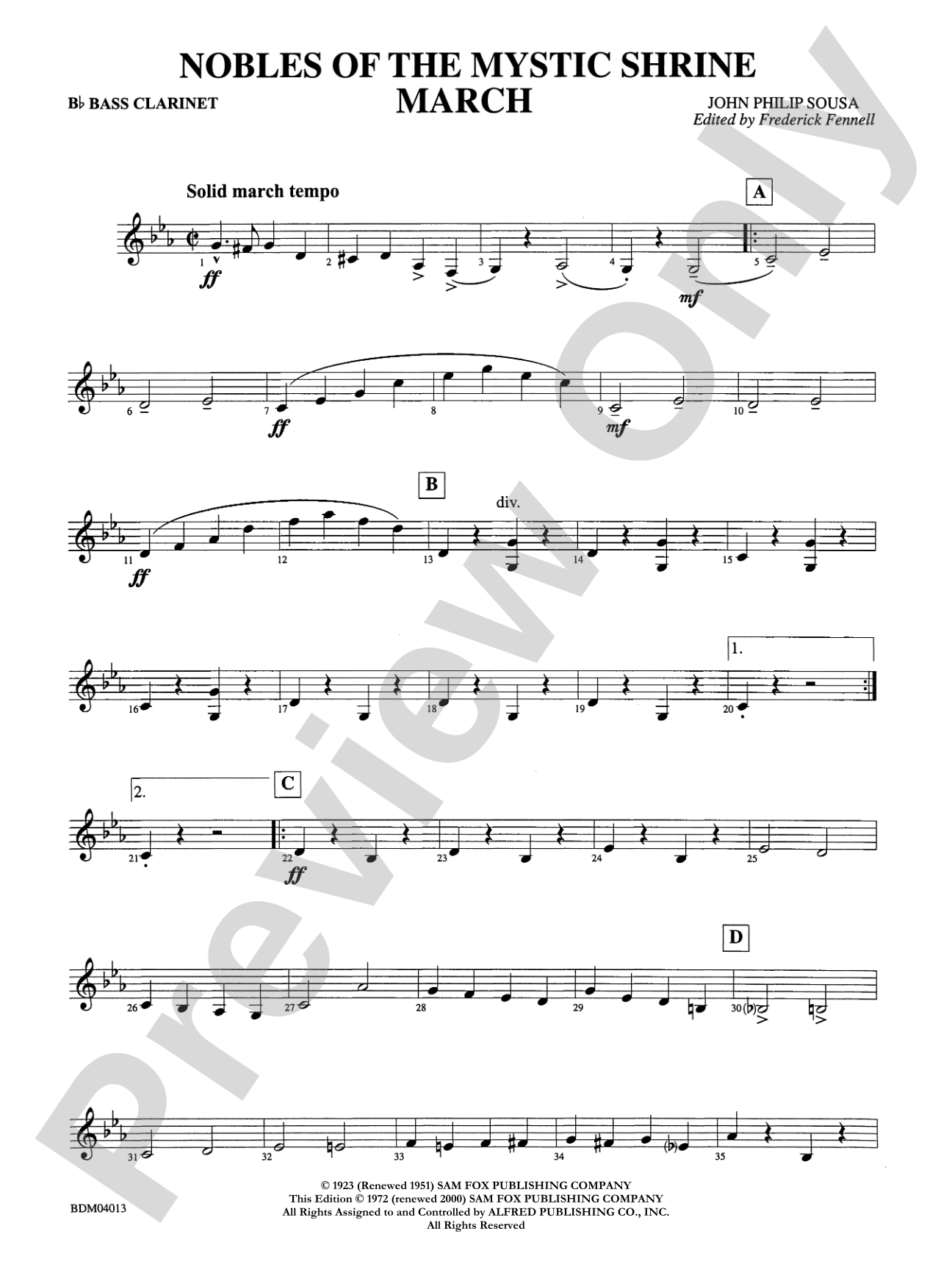 Nobles of the Mystic Shrine (March): B-flat Bass Clarinet