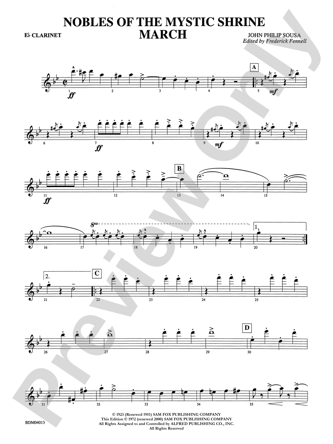 Nobles of the Mystic Shrine (March): E-flat Soprano Clarinet