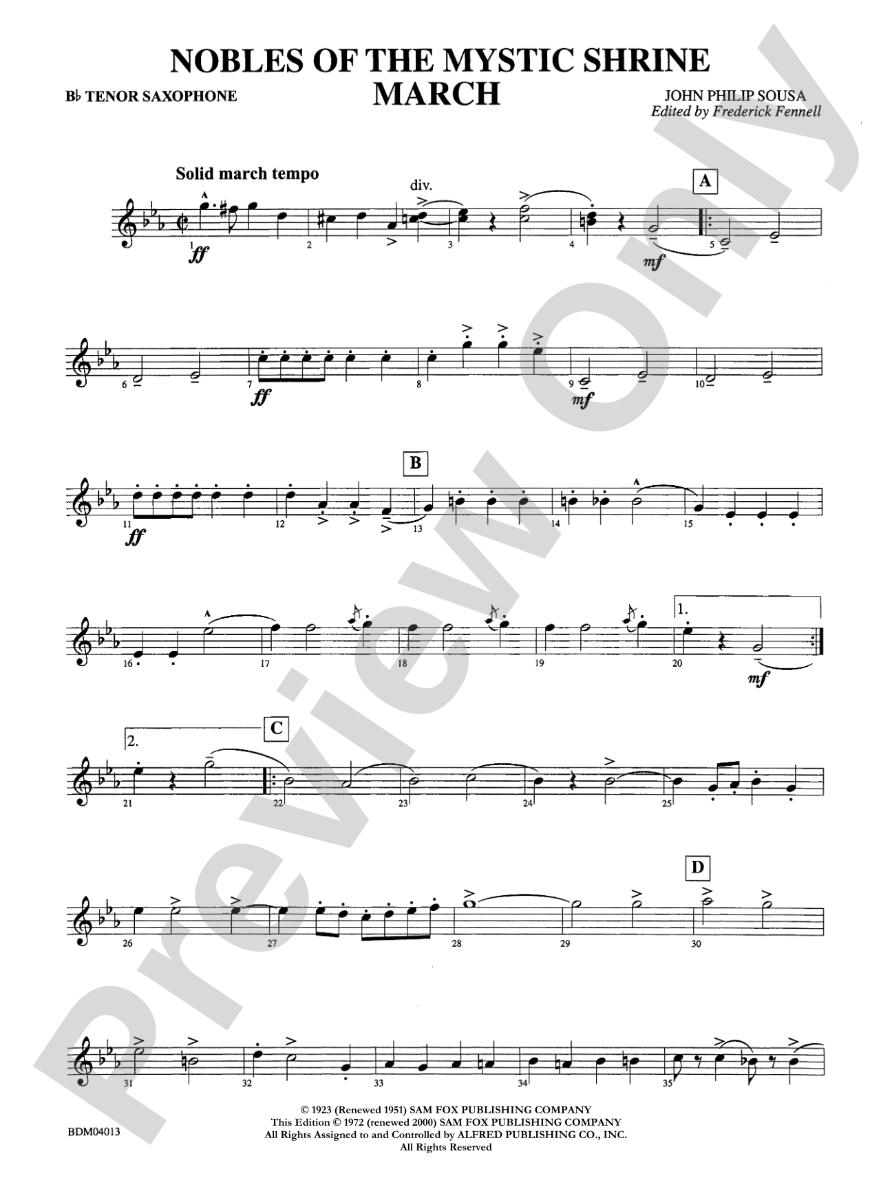 Nobles of the Mystic Shrine (March): B-flat Tenor Saxophone