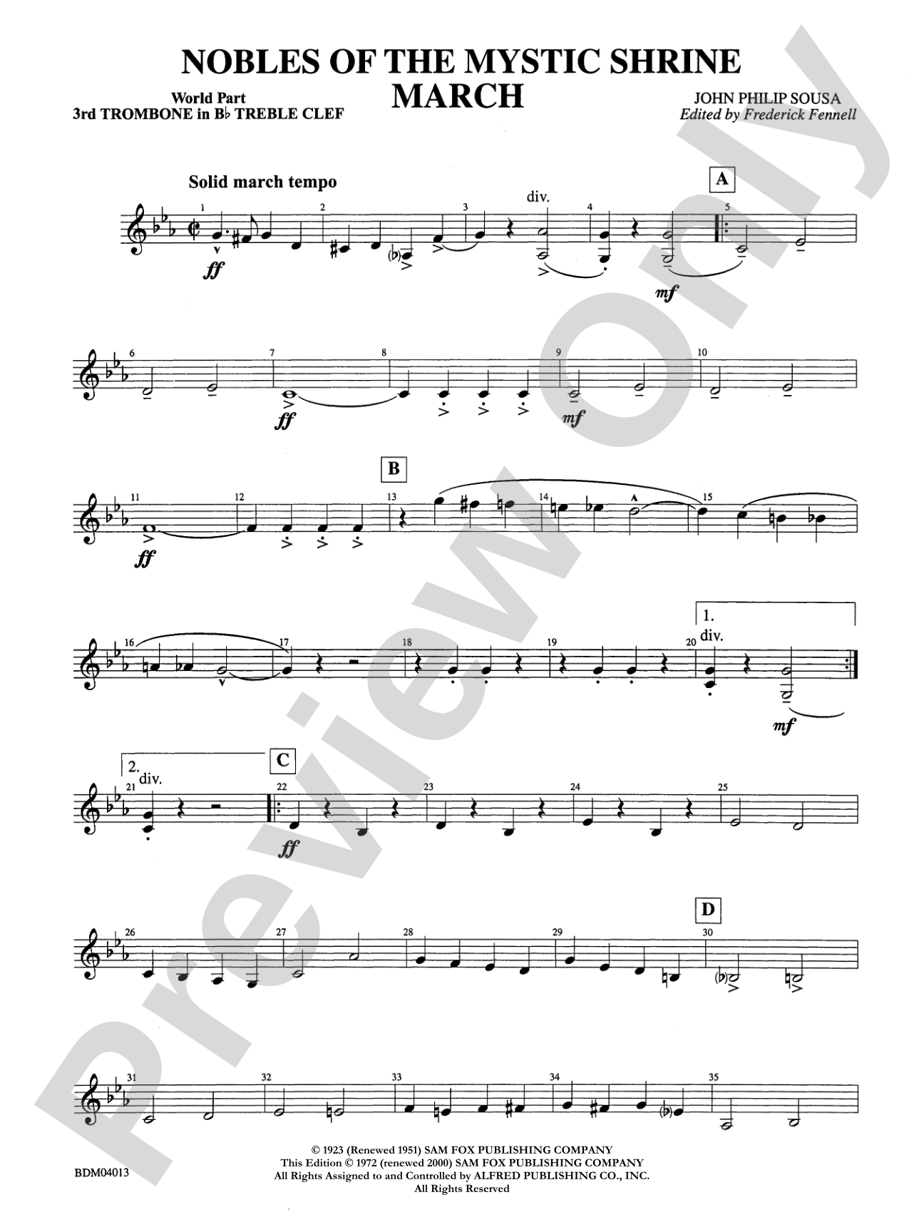 Nobles of the Mystic Shrine (March): (wp) 3rd B-flat Trombone T.C.