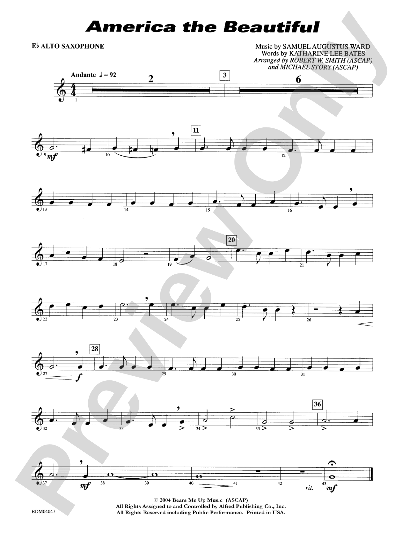 America, the Beautiful: E-flat Alto Saxophone