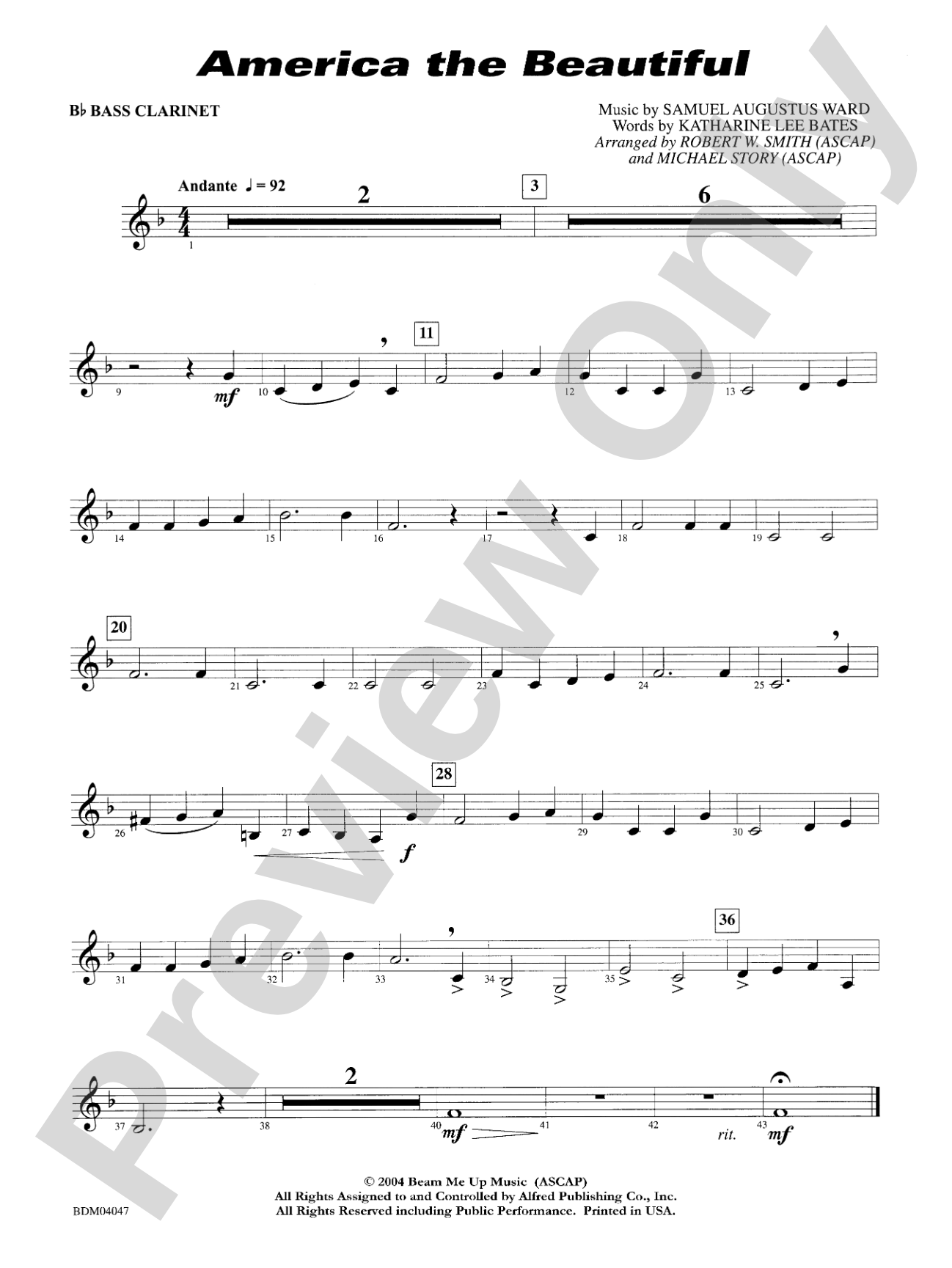 America, the Beautiful: B-flat Bass Clarinet