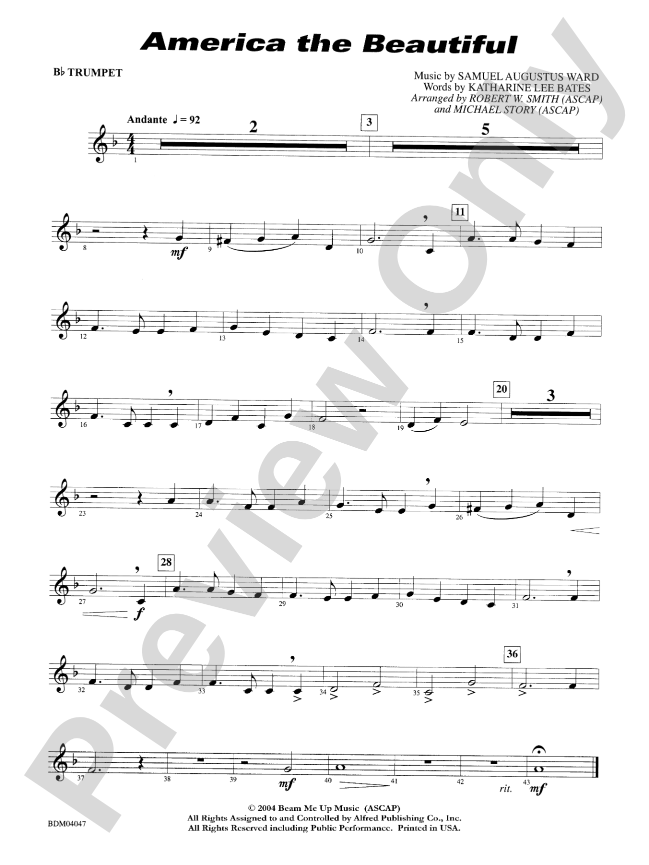America, the Beautiful: 1st B-flat Trumpet