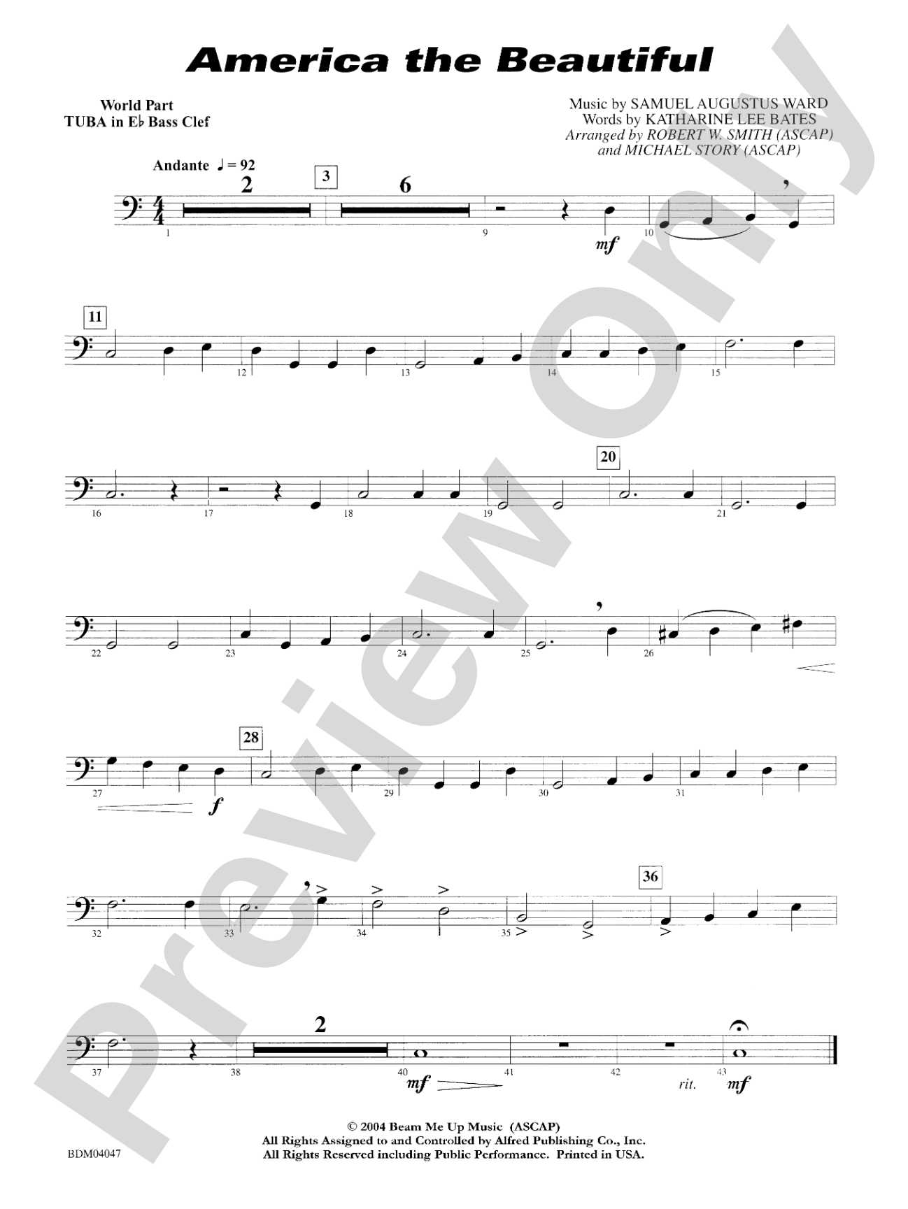 America, the Beautiful: WP E-flat Tuba B.C.