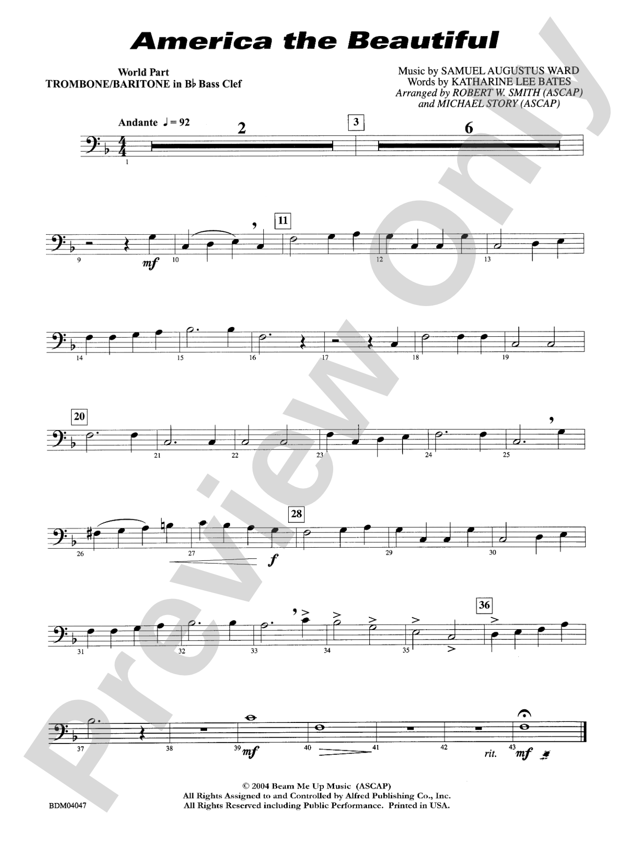 America, the Beautiful: WP 1st B-flat Trombone B.C.