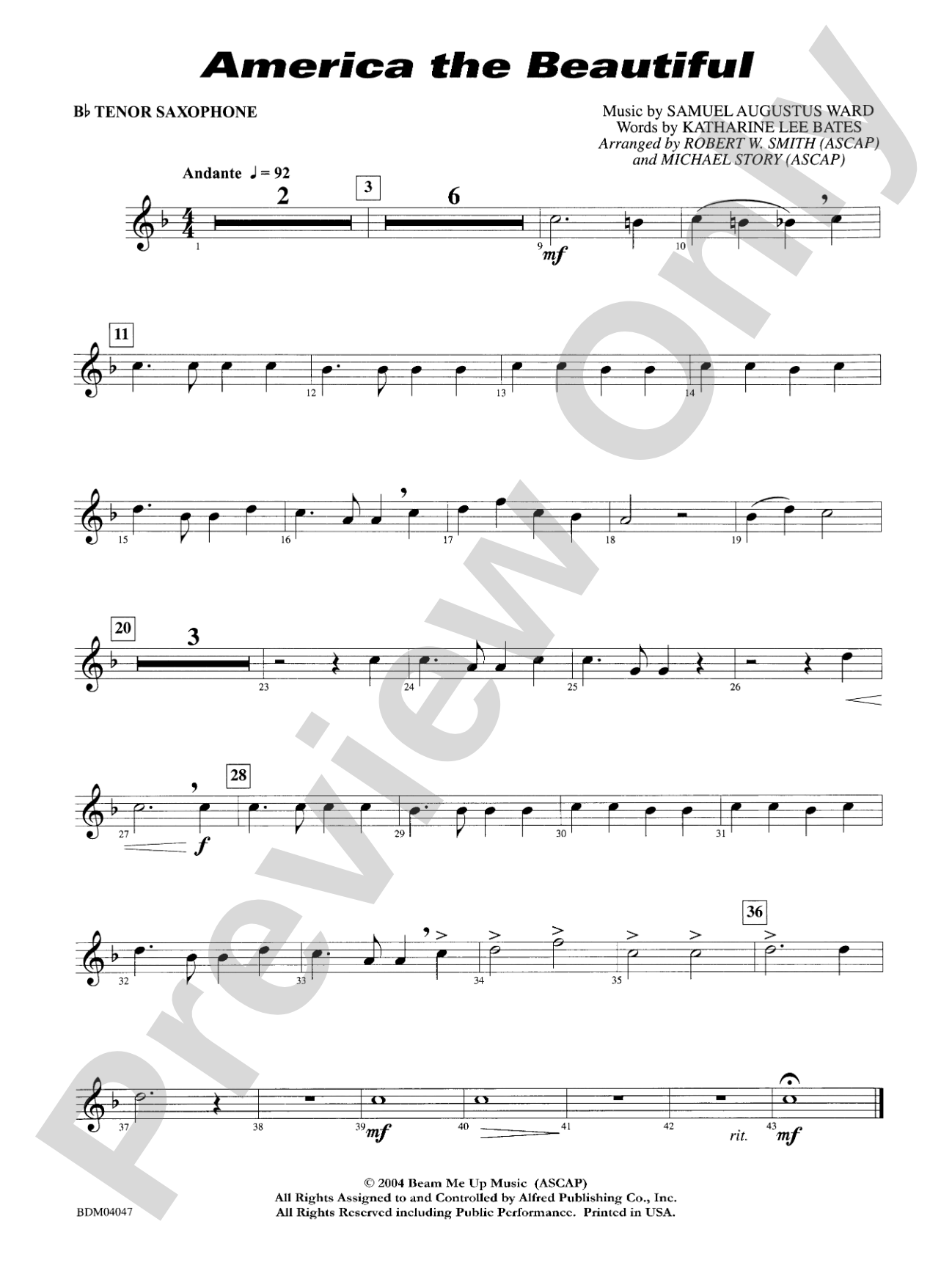 America, the Beautiful: B-flat Tenor Saxophone