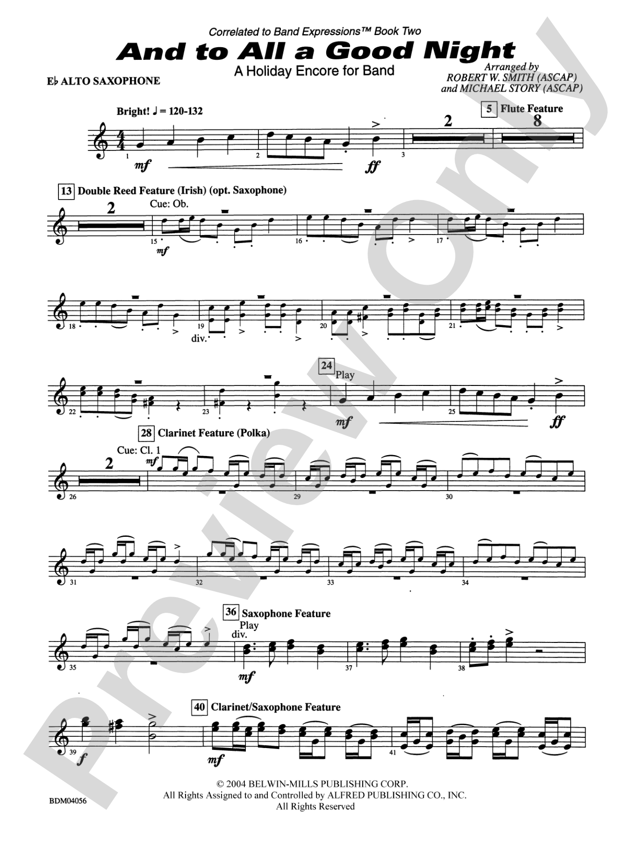 And to All a Good Night (A Holiday Encore for Band): E-flat Alto Saxophone