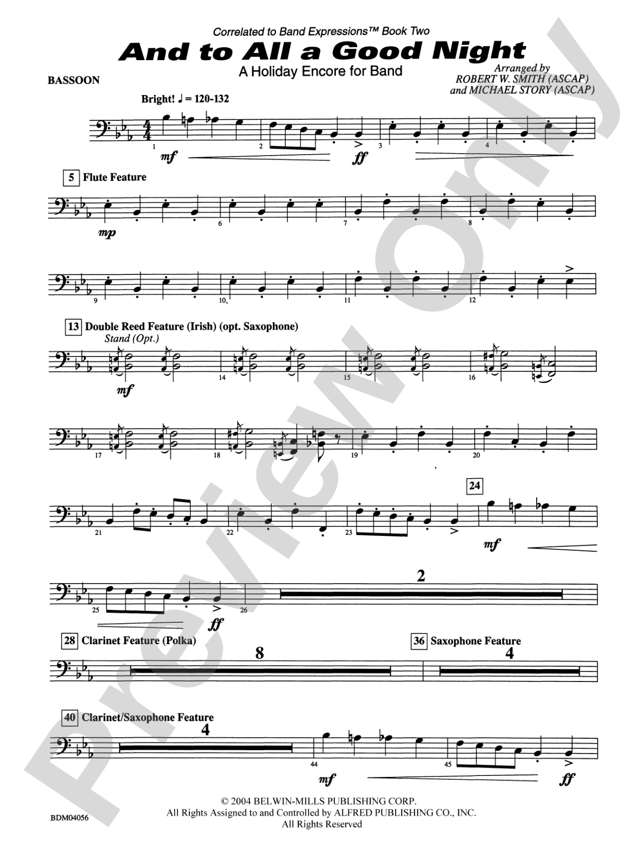 And to All a Good Night (A Holiday Encore for Band): Bassoon