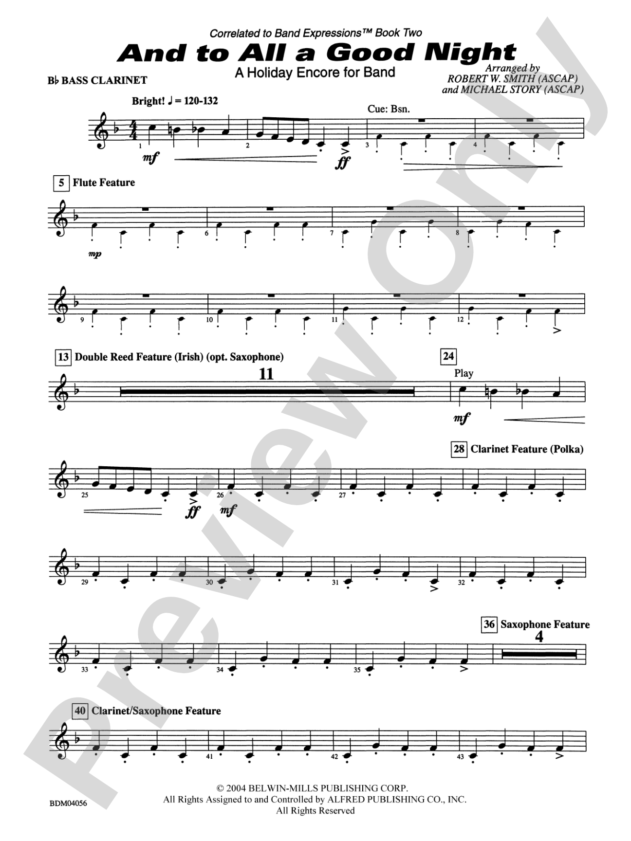 And to All a Good Night (A Holiday Encore for Band): B-flat Bass Clarinet