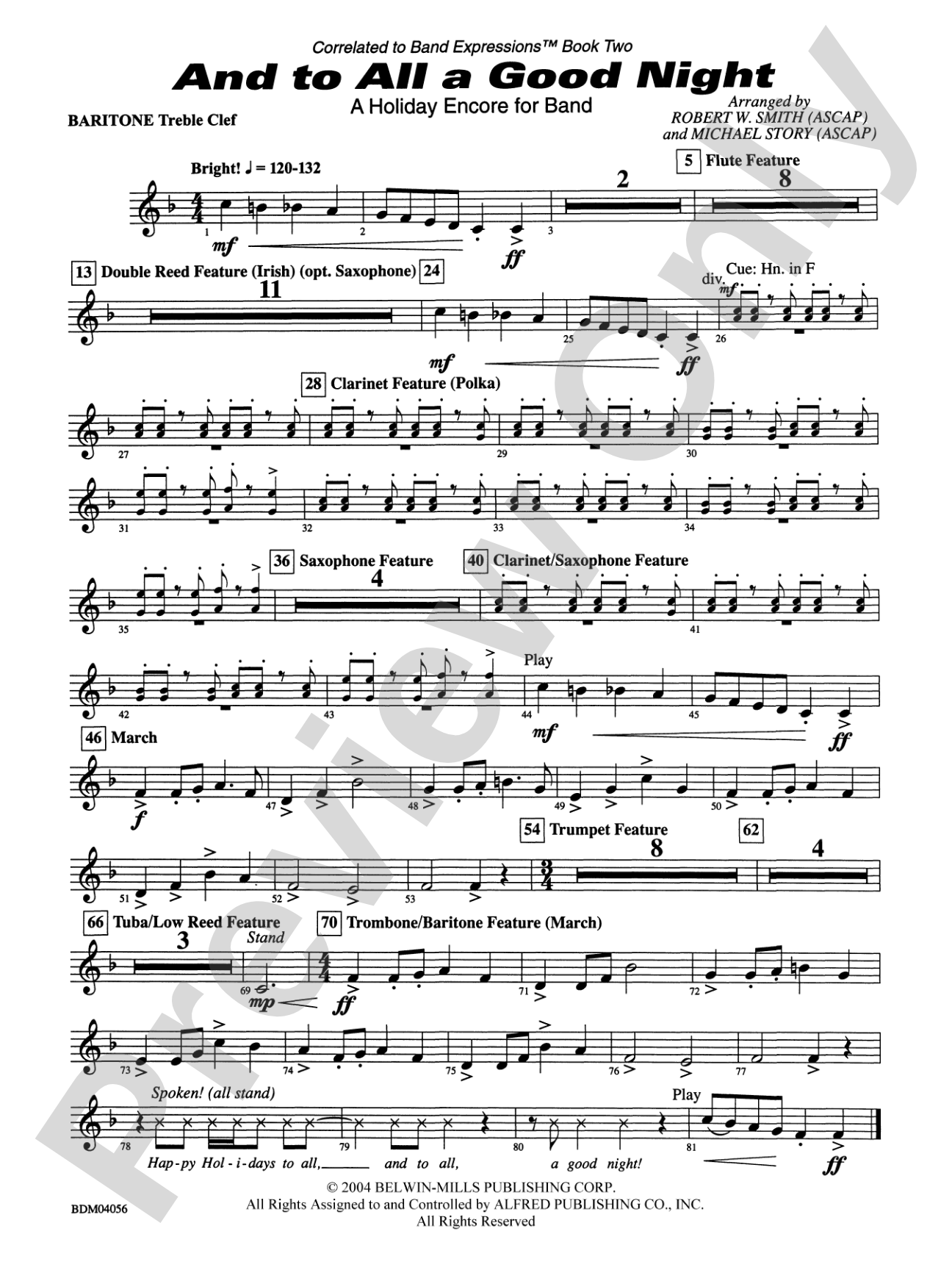 And to All a Good Night (A Holiday Encore for Band): Baritone T.C.