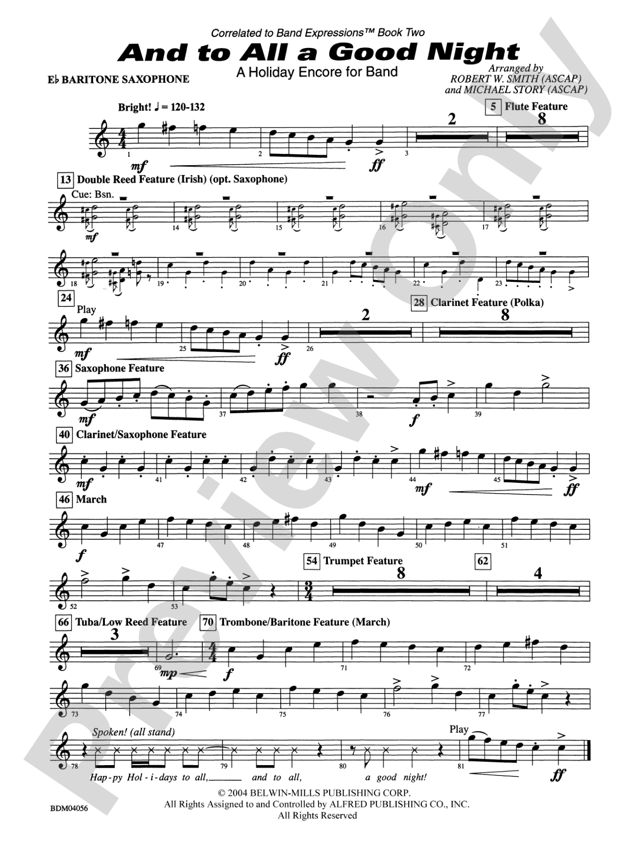 And to All a Good Night (A Holiday Encore for Band): E-flat Baritone Saxophone