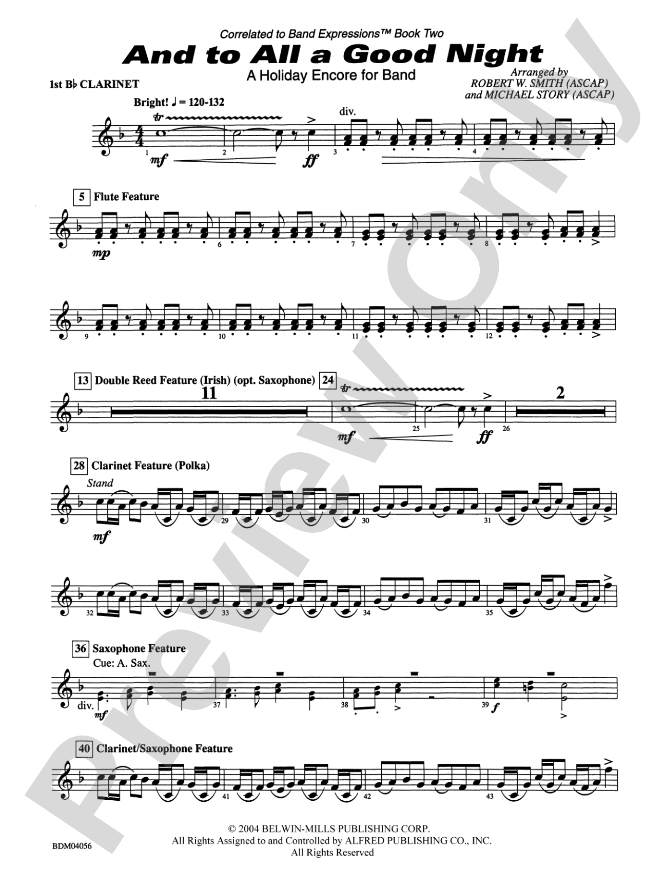 And to All a Good Night (A Holiday Encore for Band): 1st B-flat Clarinet