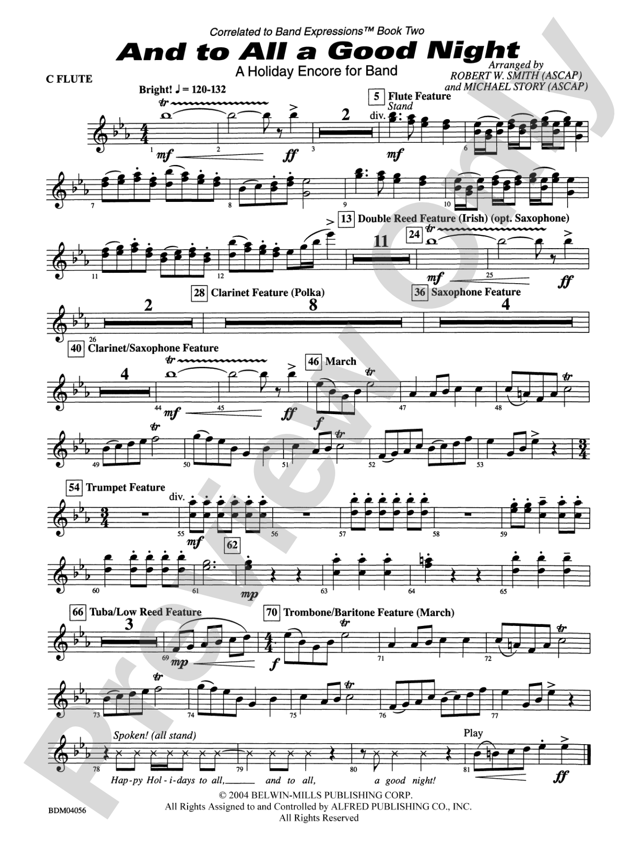 And to All a Good Night (A Holiday Encore for Band): Flute
