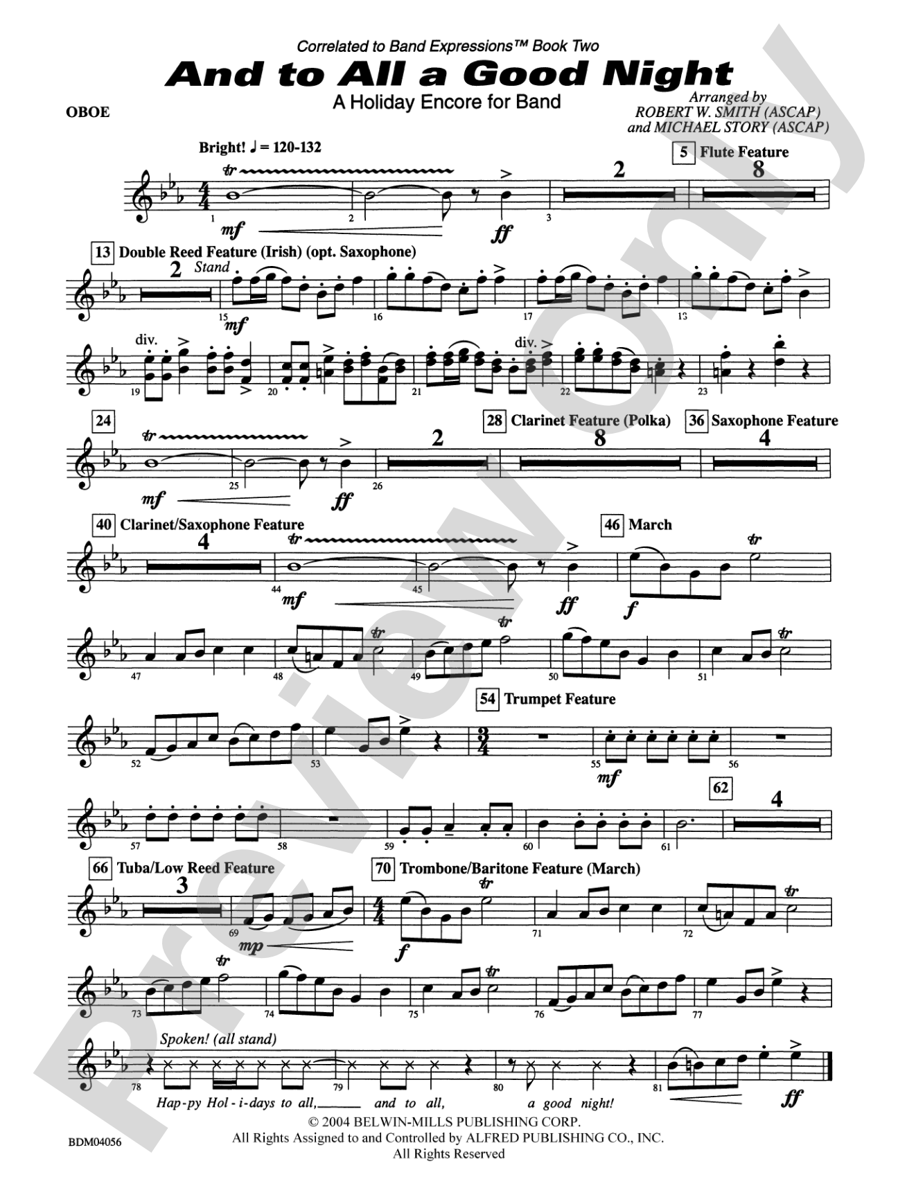 And to All a Good Night (A Holiday Encore for Band): Oboe