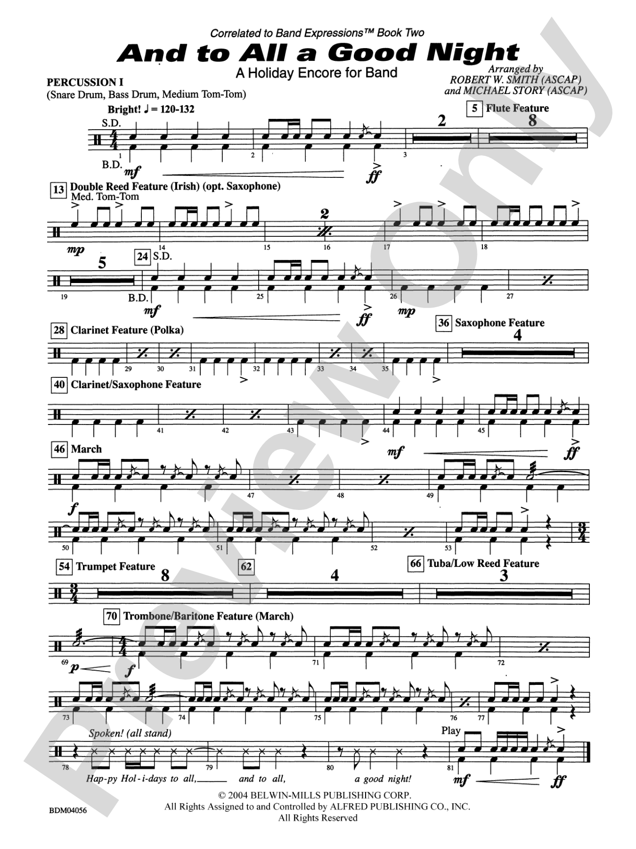 And to All a Good Night (A Holiday Encore for Band): 1st Percussion