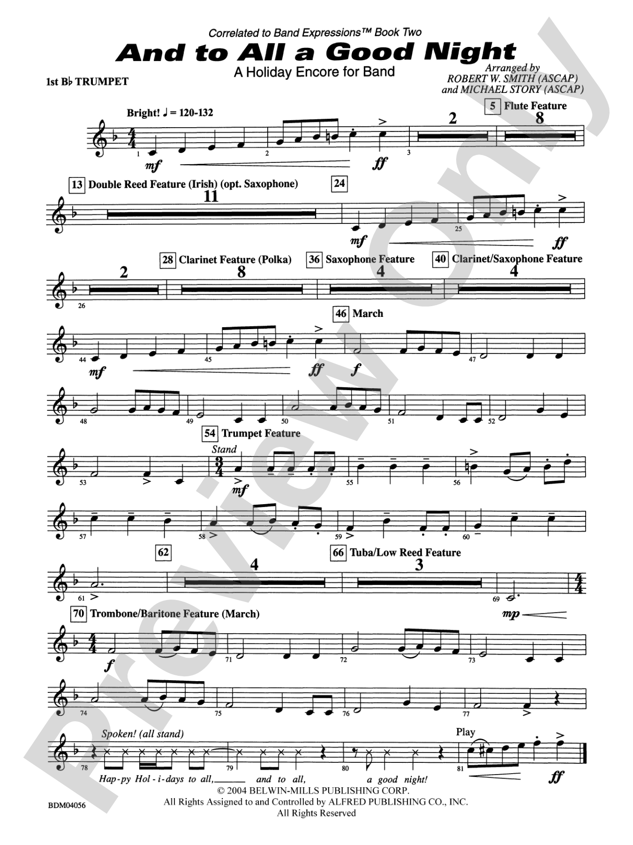And to All a Good Night (A Holiday Encore for Band): 1st B-flat Trumpet
