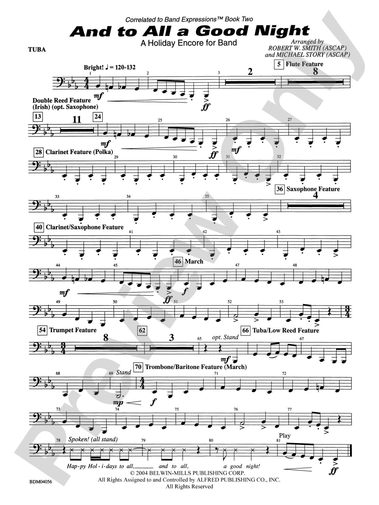 And to All a Good Night (A Holiday Encore for Band): Tuba