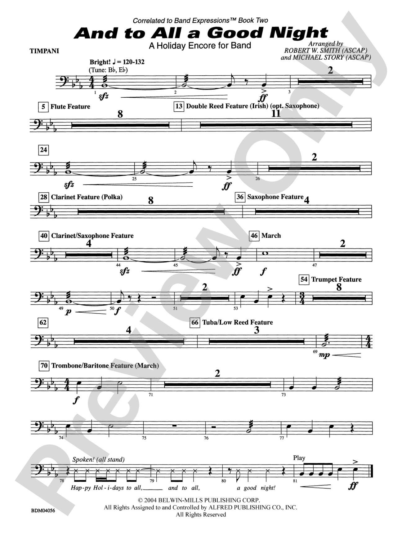 And to All a Good Night (A Holiday Encore for Band): Timpani