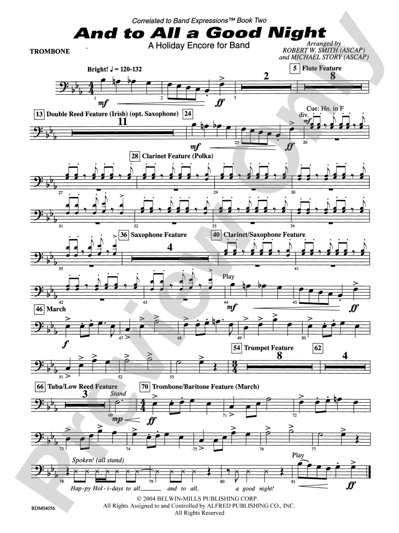 And to All a Good Night (A Holiday Encore for Band): 1st Trombone