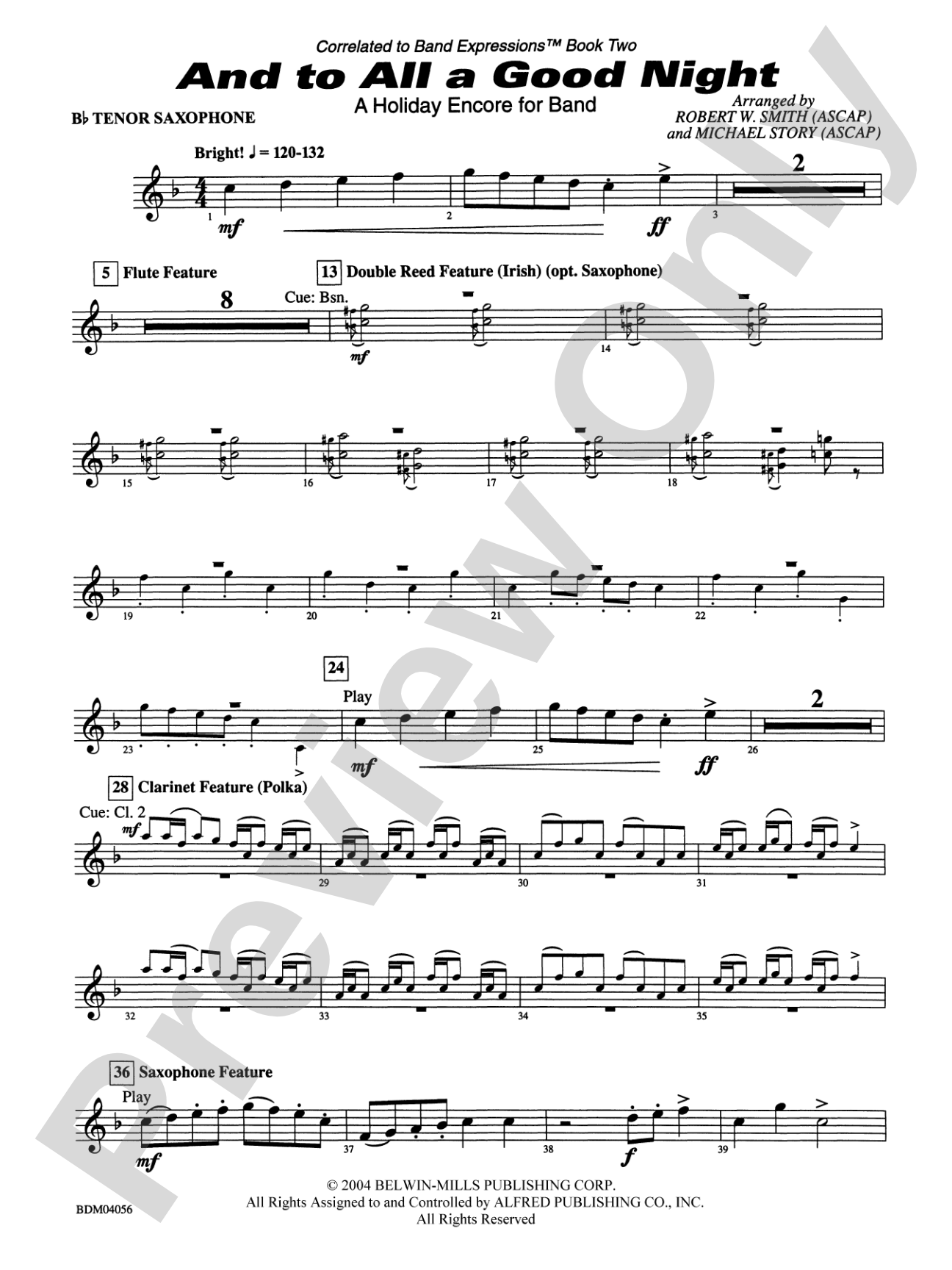 And to All a Good Night (A Holiday Encore for Band): B-flat Tenor Saxophone