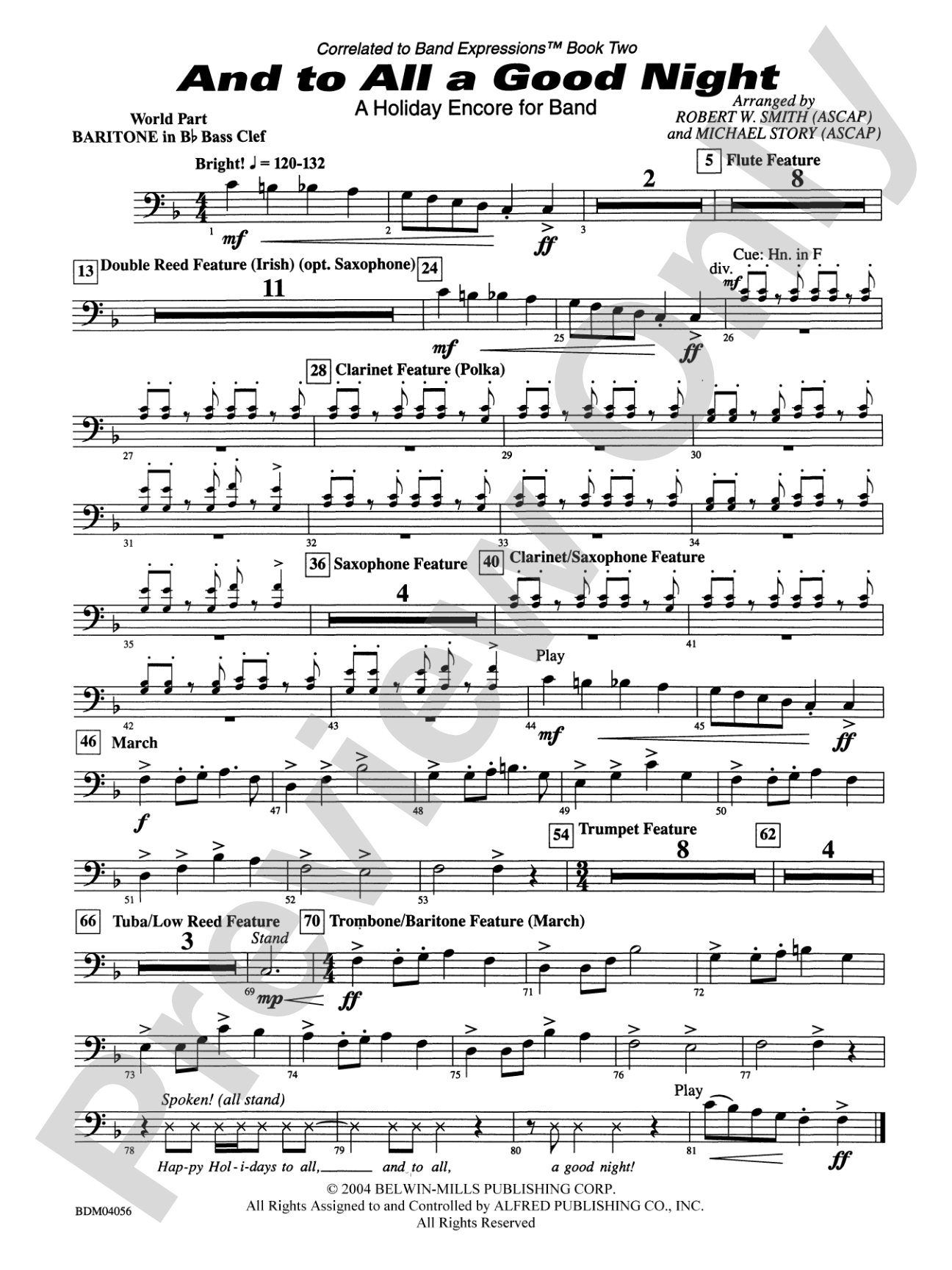 And to All a Good Night (A Holiday Encore for Band): (wp) B-flat Baritone B.C.