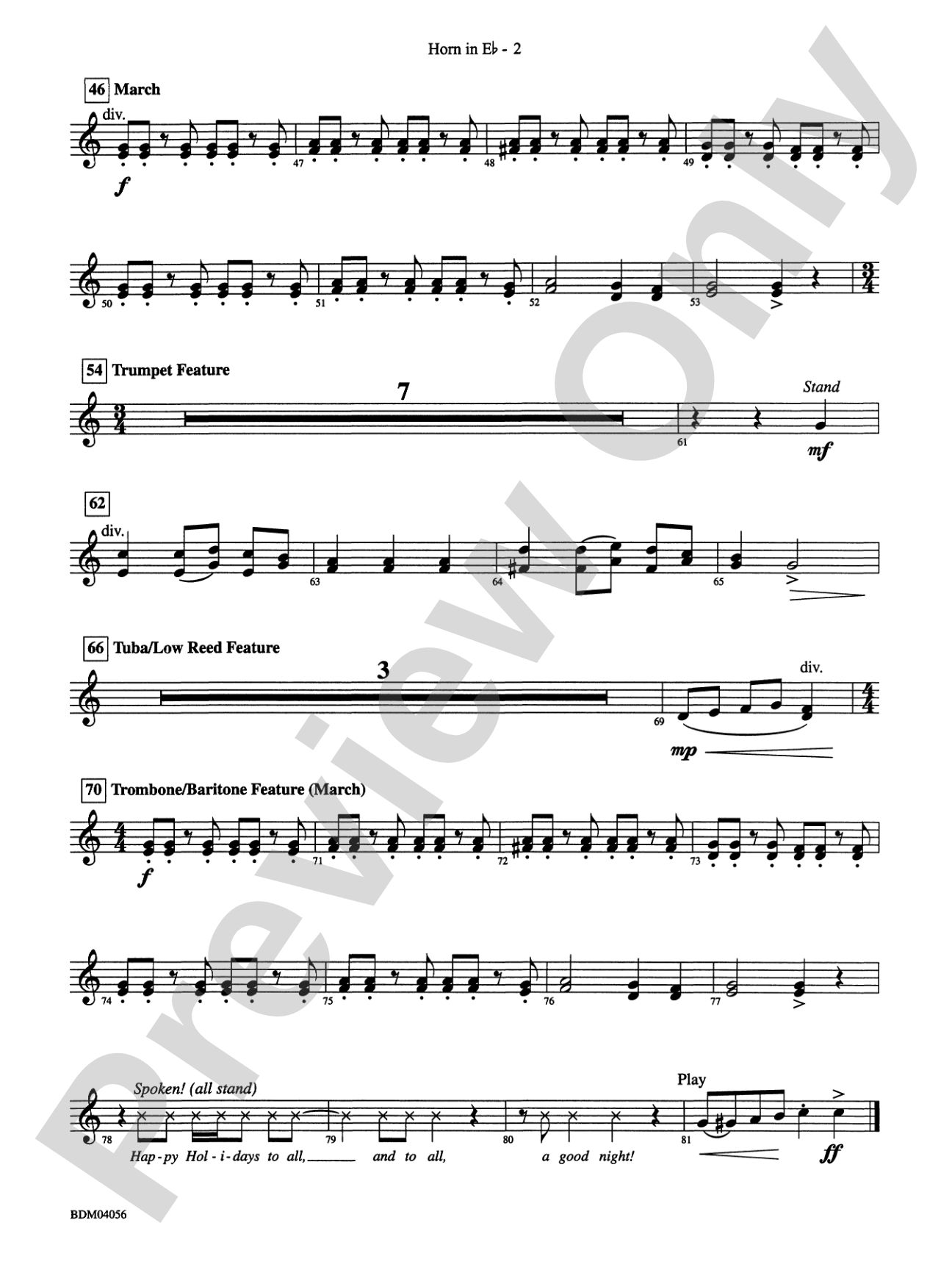 And to All a Good Night (A Holiday Encore for Band): (wp) 1st Horn in E-flat